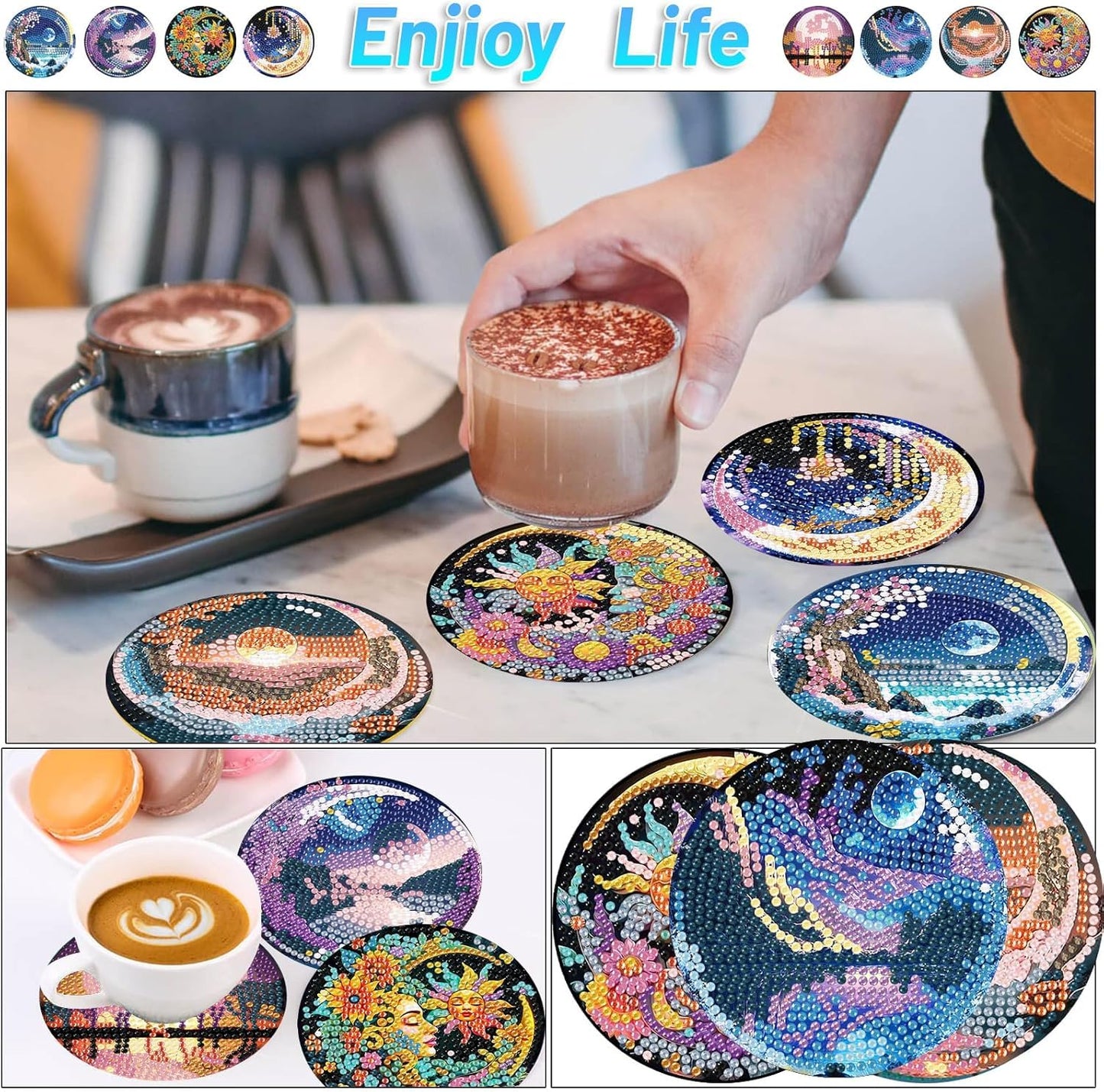 8 Pcs Flowers Diamond Art Coasters Kits for Adults Begainners,Full Drill Diamond Painting Coasters Kit with Holder,DIY Gem Painting Craft Kits for Adults Supplies Gift (Flowers).