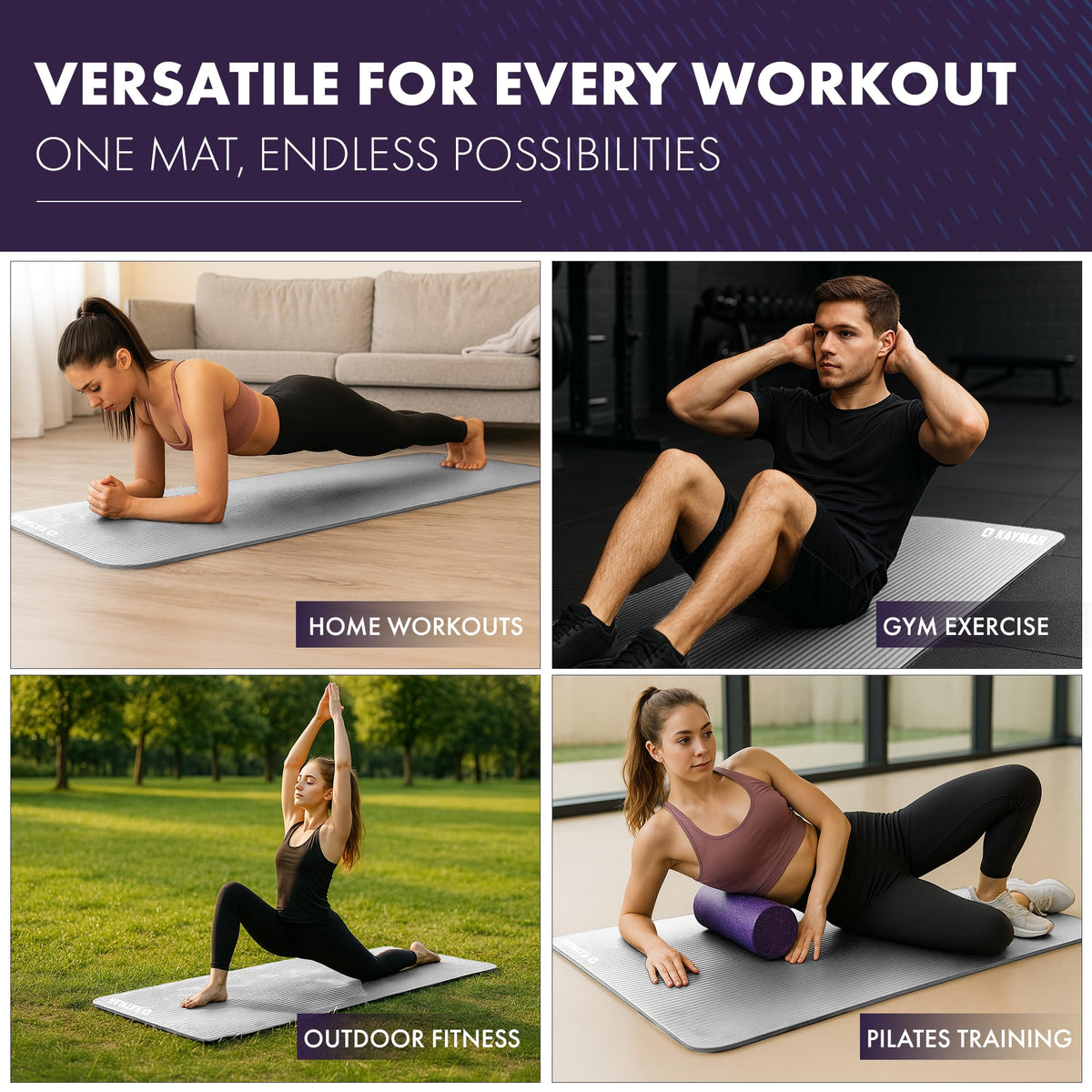 KAYMAN Yoga Mat - Non-Slip Extra Thick 8mm NBR Foam, Exercise Mat, 180x60cm