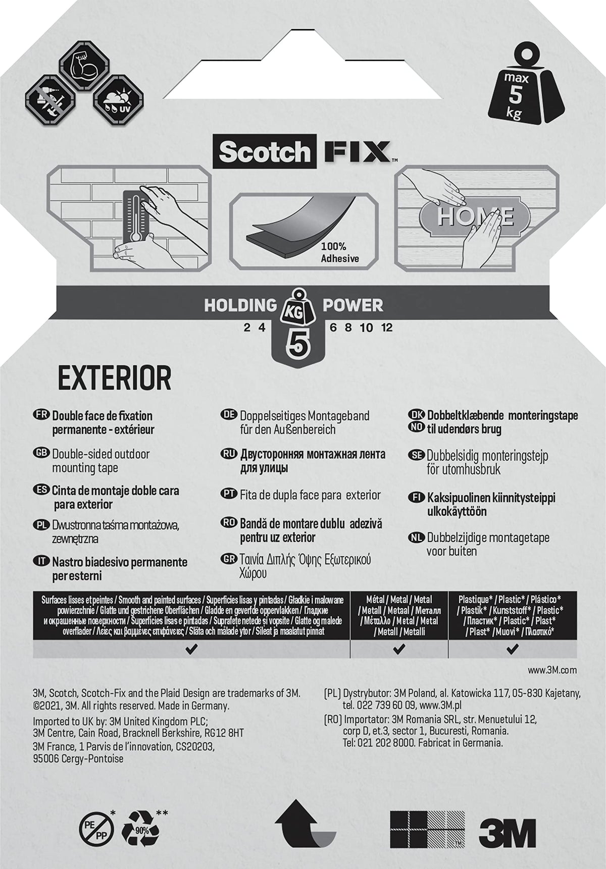 Scotch-Fix Double-Sided Extreme Exterior Mounting Tape, 19mm x 1,5m - For Outdoor Extreme Use, Weather Resistant, Permanent Tape, 100% Adhesive, 3M Advanced Technology - Holds up to 10kg