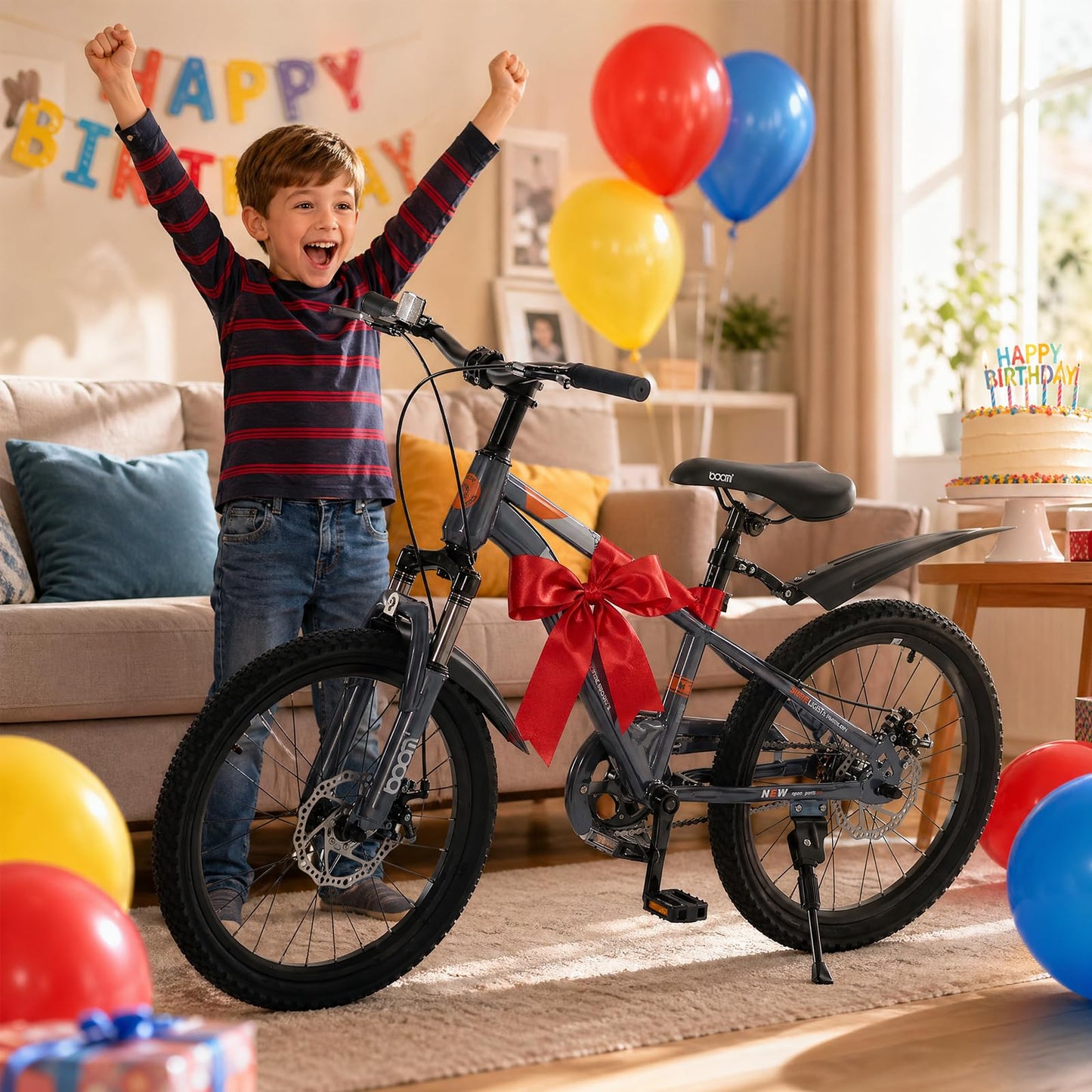 BSTSEL Kids Road Bike 18" with Front Suspension, Disc Brakes & Kickstand — Pink