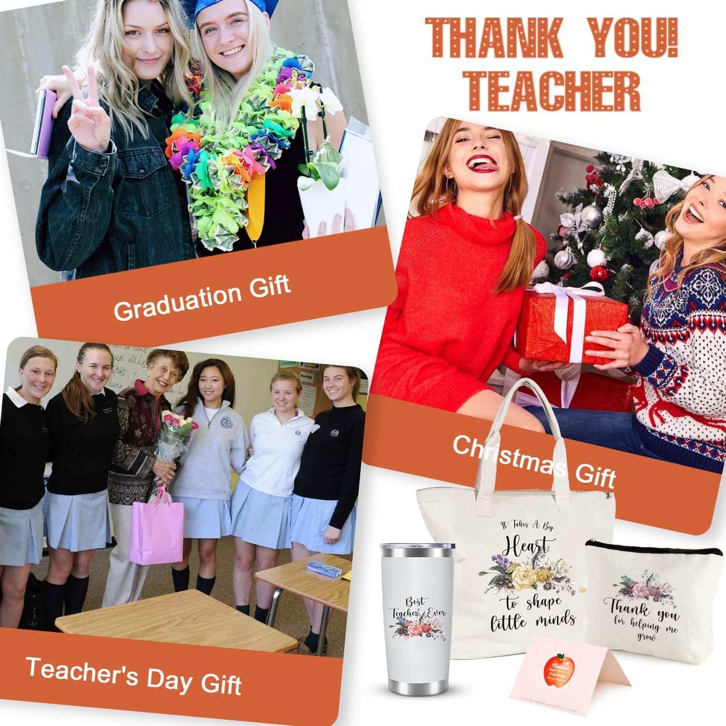 Teacher Tote Bag, Teacher Appreciation Gifts, Teacher Gifts for Women, Thank You Teacher Present Tote Bag, 20OZ Tumbler, Cosmetic Bag, Greeting Cards