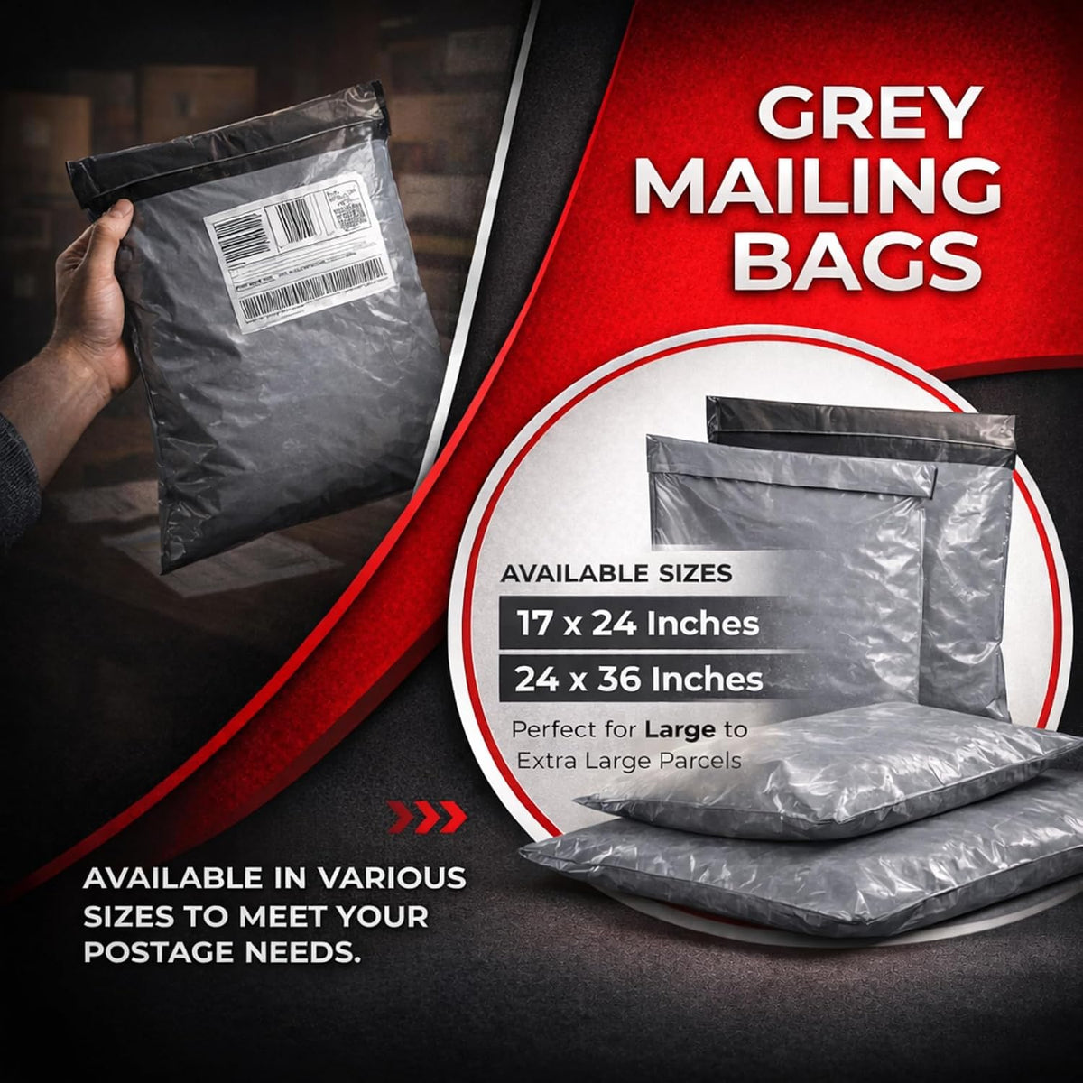 Large Postage Bags for Clothes Vinted - 25 Packs 17x24 Inch Mailing Bags, Self Seal Waterproof Parcel Bag - Heavy Duty Grey Poly Mailers for Packaging, Shipping & Delivery - (432 x 610 mm)