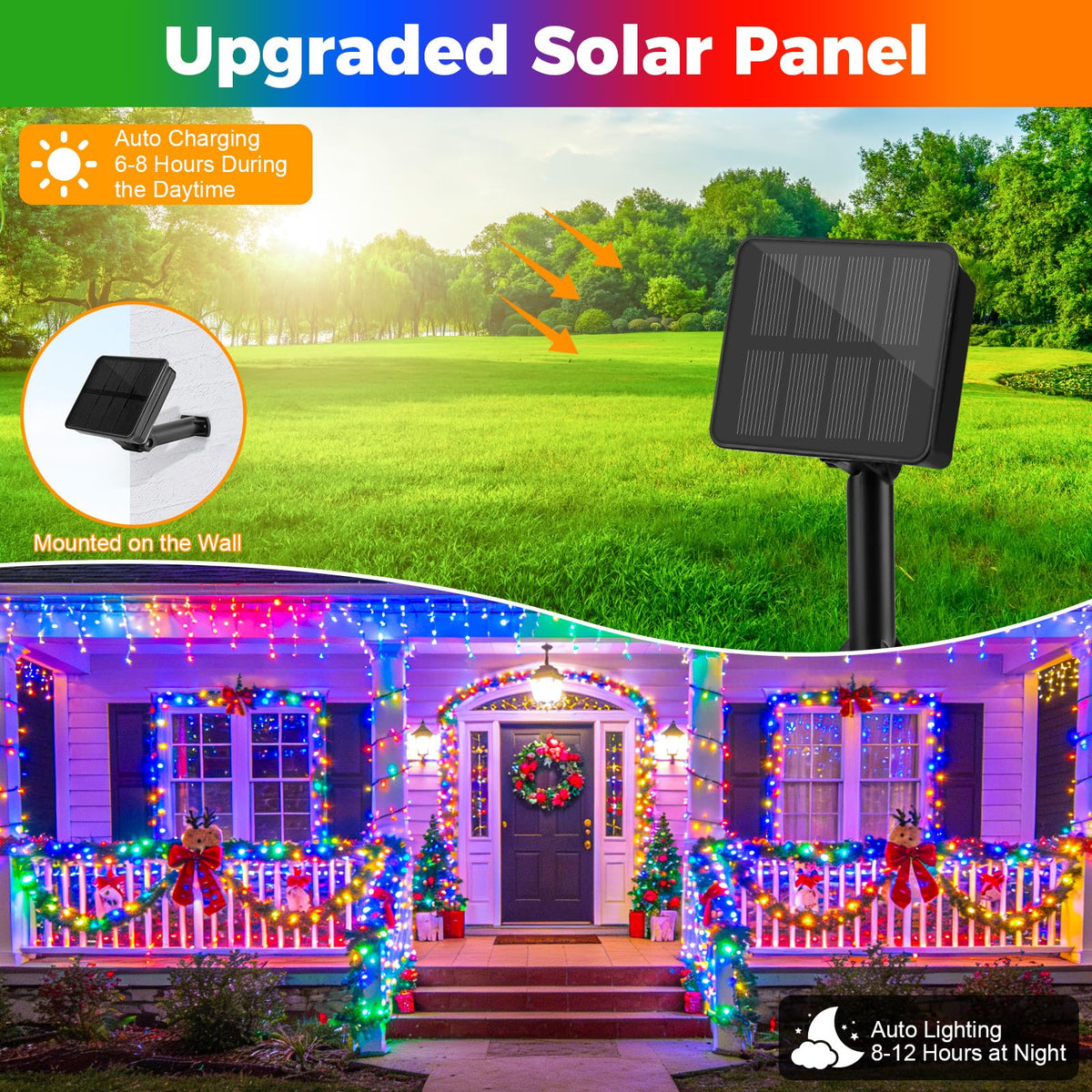 Outdoor Solar Lights Garden, 12M/40FT 120 LED Solar String Lights Waterproof, 8 Modes Solar Powered Fairy Lights for Tree Patio Yard Party Garden Terrace Decorations Warm White