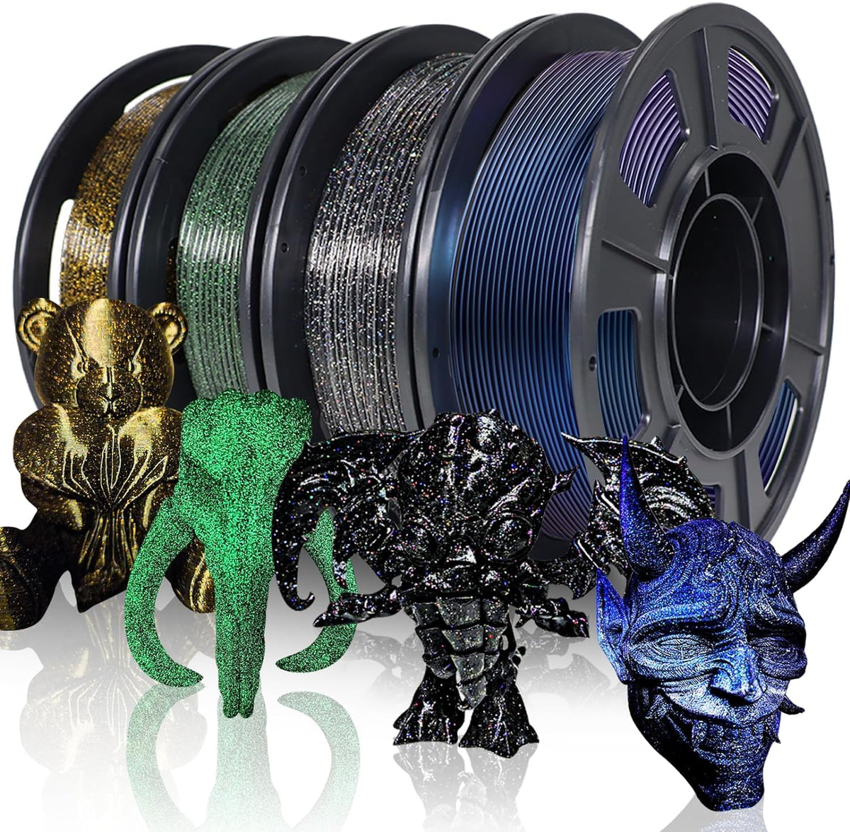 YOUSU 3D Printer Filament Bundle,Glow in The Dark Filament Multicolor,PLA Filament 1.75 mm,Green, Blue,Purple and Rainbow Accuracy +/- 0.03 mm,250g X 4 Pack