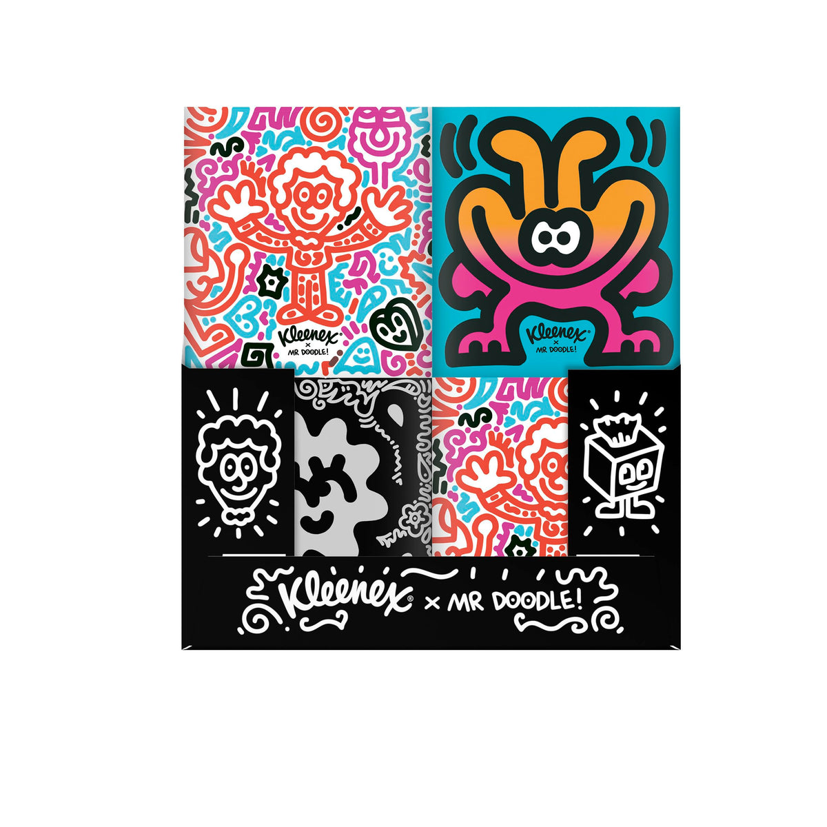 Kleenex x Mr Doodle Limited Edition Design Multipack Facial Tissues - 12 Cube Tissue Boxes, Designed in Collaboration with Mr Doodle, Made To Look Beautiful in The Home.