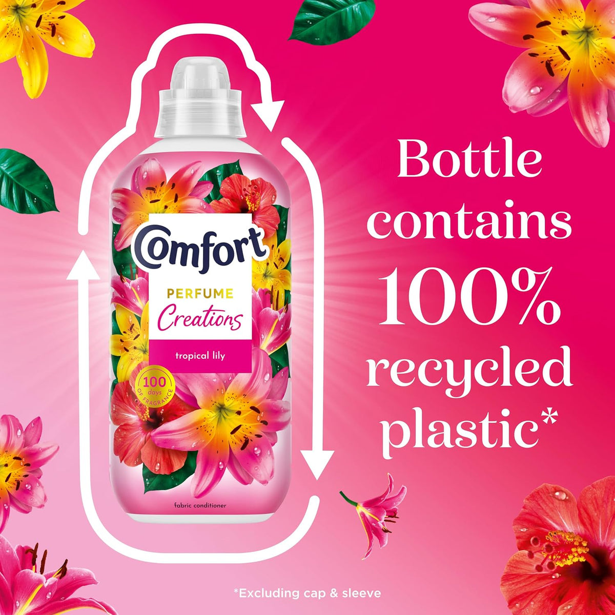 Comfort Perfume Creations Tropical Lily Fabric Conditioner Softener with Motion-Activated Fragrance Technology 100 Days of Freshness 45 washes (1.35 L)