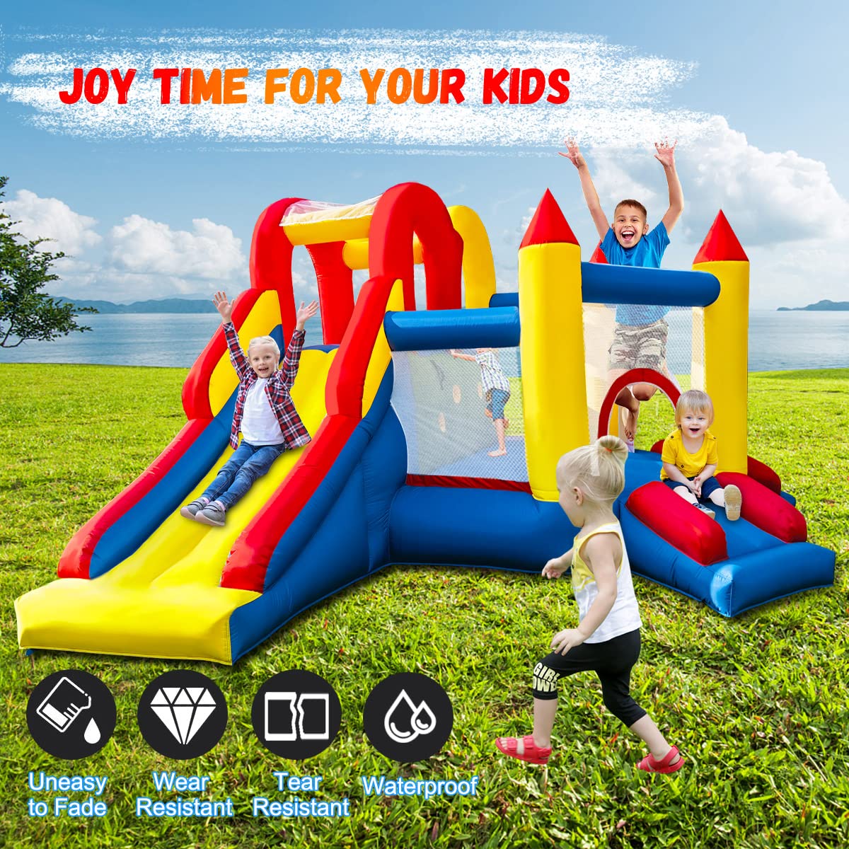 Baralir 7-in-1 Kids Inflatable Bouncy Castle with Blower — 371x351x188cm | Ages 3-10