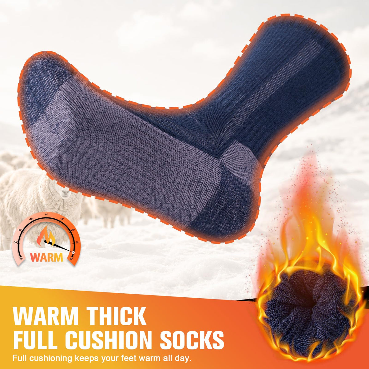 Merino Wool Hiking Socks for Men Women, Thermal Thick Warm Socks