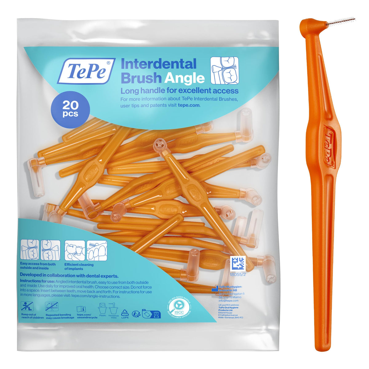 TePe Interdental Brush Angle, Pink, 0.4mm/ISO 0, 6pcs, Carton Pack
