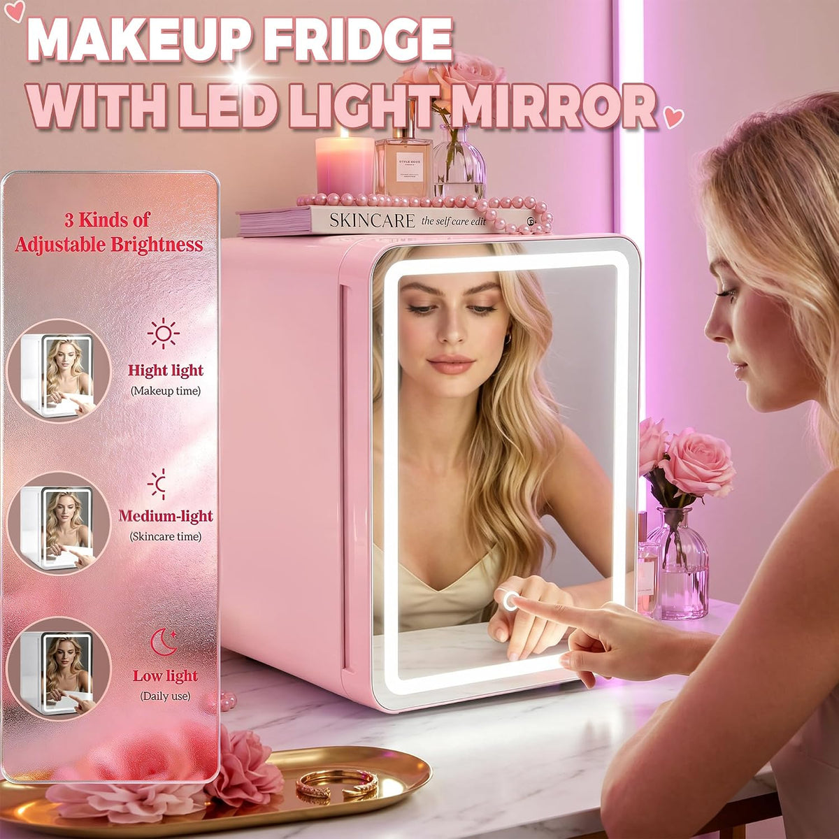 6L Skincare & Makeup Mini Fridge, Cooler & Warmer with LED Mirror
