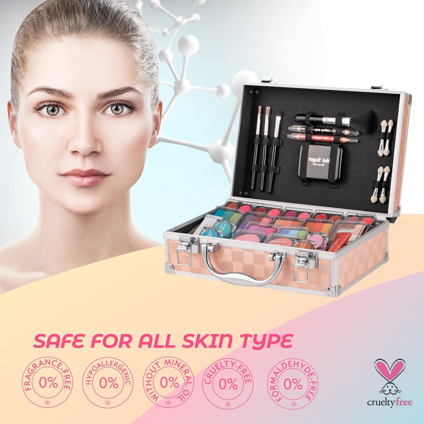 Hot Sugar Girls Makeup Set, Complete Starter Cosmetics Kit with Eye Shadow, Lip Balm, Blush, Lip Gloss, Brushes, Eye Pencils and Mirror (Mermaid)
