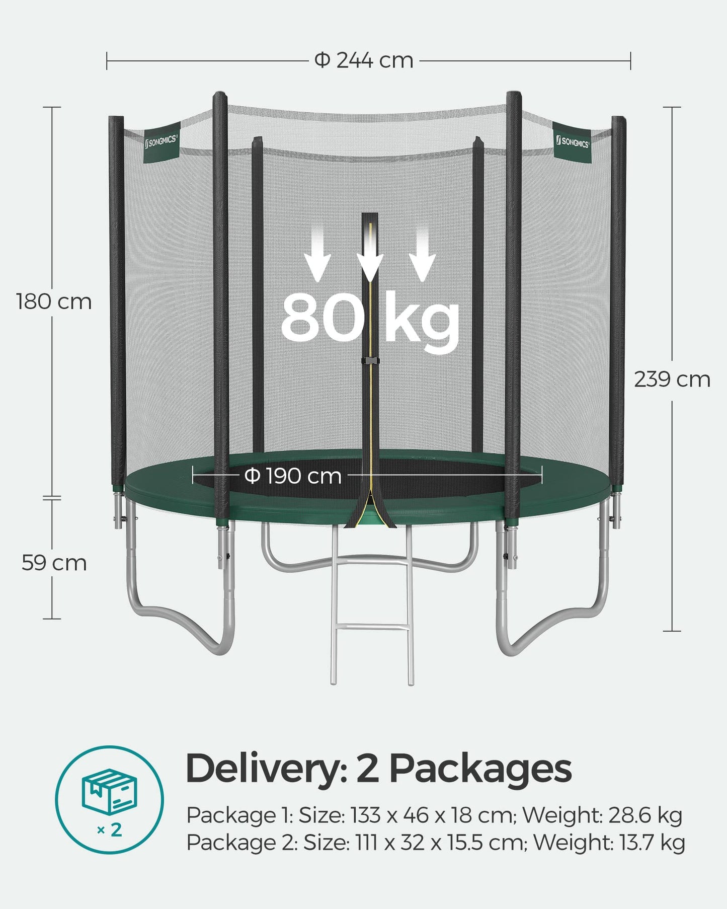 SONGMICS 10ft Children's Outdoor Trampoline with Safety Net & Ladder — Max 100 kg | 2-Year Warranty
