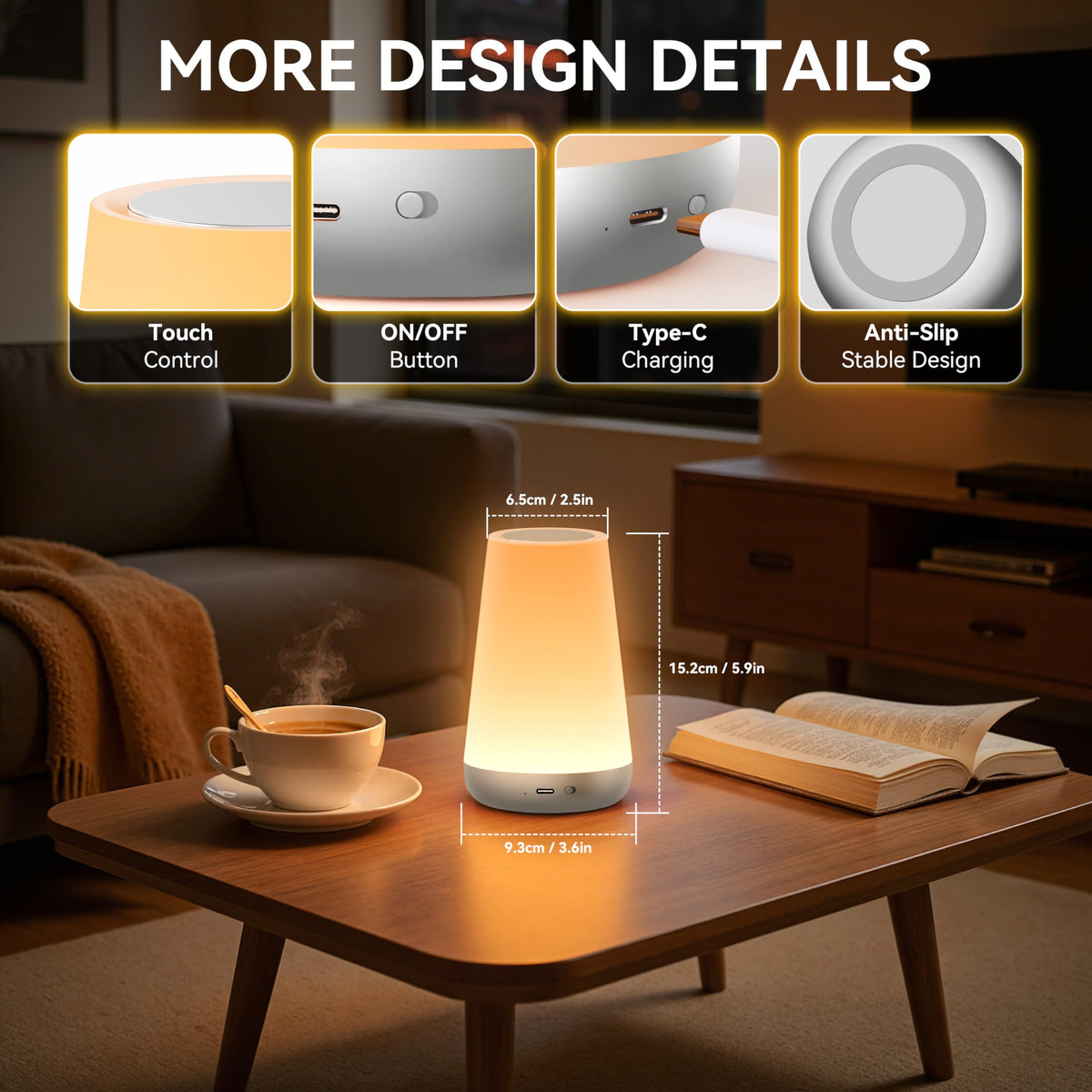 Auxmir Night Light 2 Pack, LED Touch Bedside Table Lamp, 2500mAh Rechargeable Light with RGB Color Changing, Portable Lamp for Children, Kids, Bedroom, Living Room, Camping
