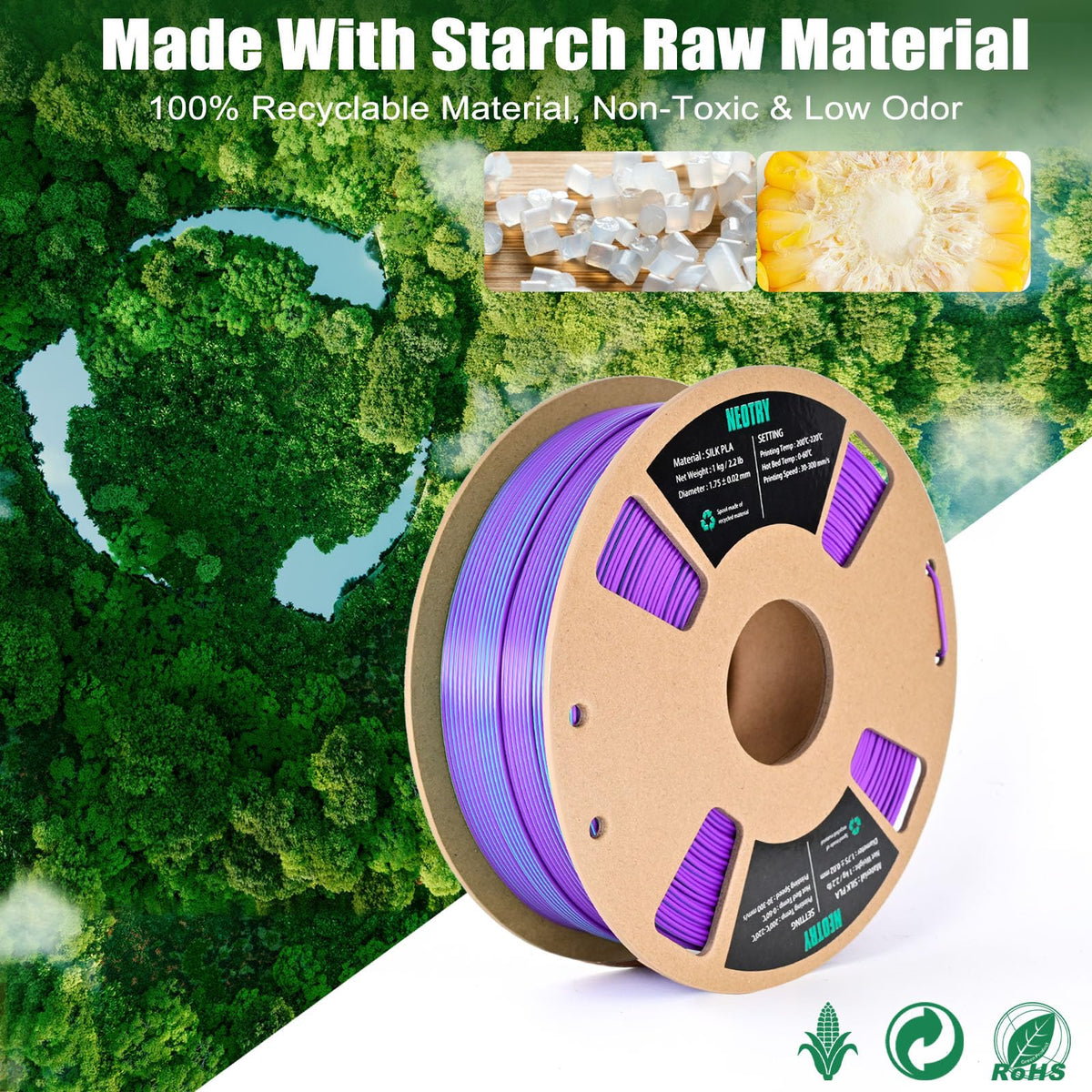 Silk Tri Colour PLA Filament 1.75mm 1kg, Multicolor 3D Printer Filament, Filament 3D Printing Materials for Most FDM 3D Printer, Silk PLA Red Yellow Blue, Rainbow PLA Filament 1.75mm ± 0.02