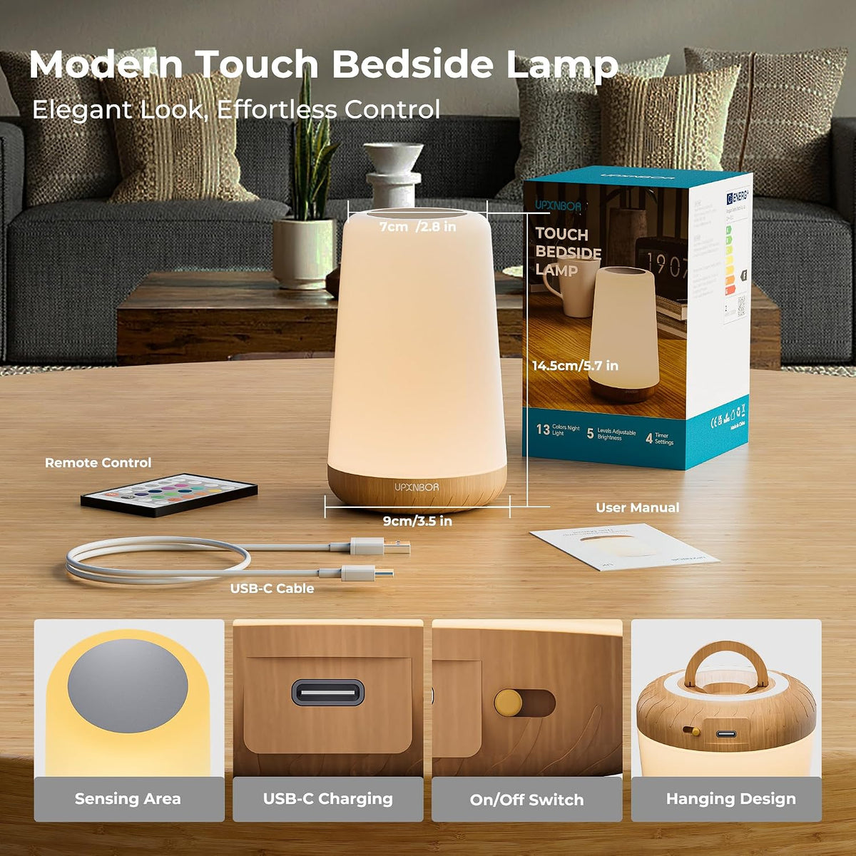 Night Light, LED Touch Bedside Lamp for Bedroom, Living Room & Kids