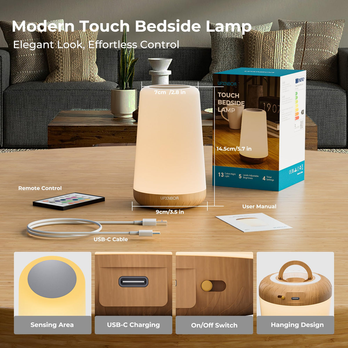 Night Light, LED Touch Bedside Lamp for Bedroom, Living Room & Kids
