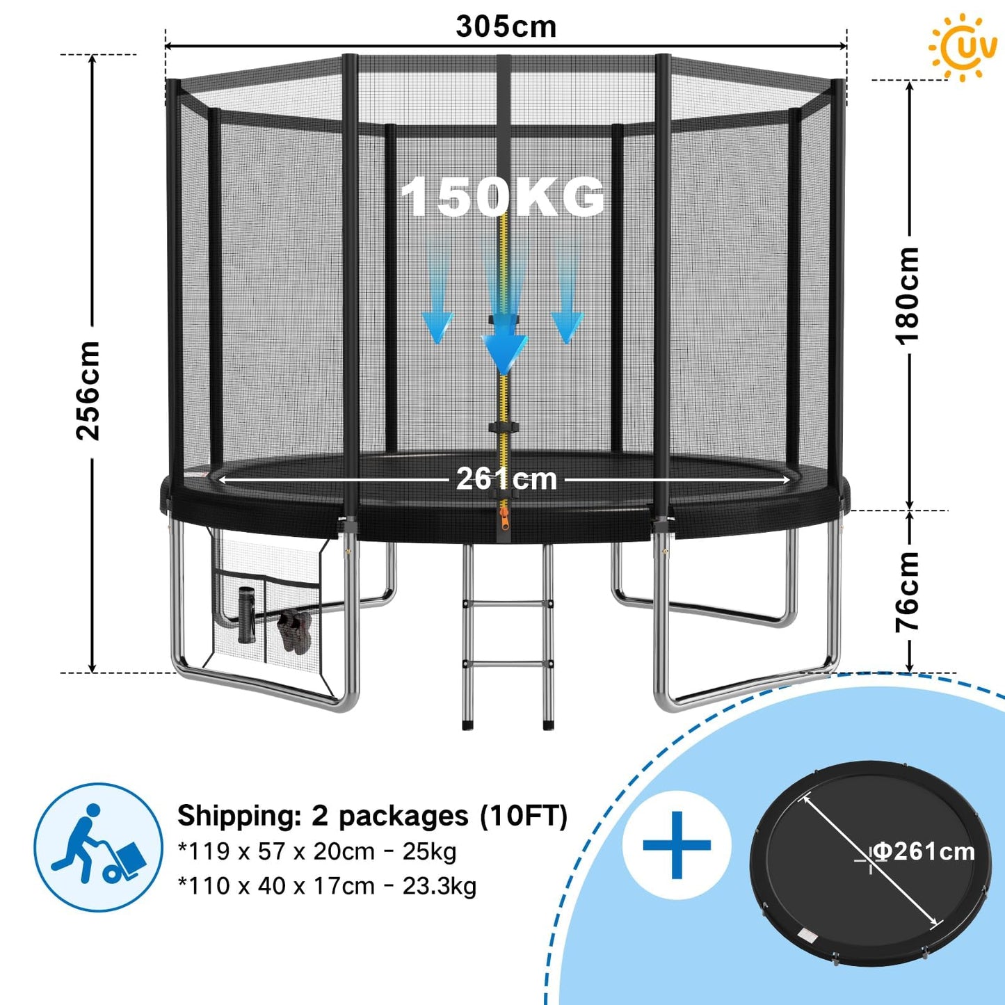 Devoko 7.5ft Rectangular Garden Trampoline with Safety Net — 42 Springs, Padded Edges