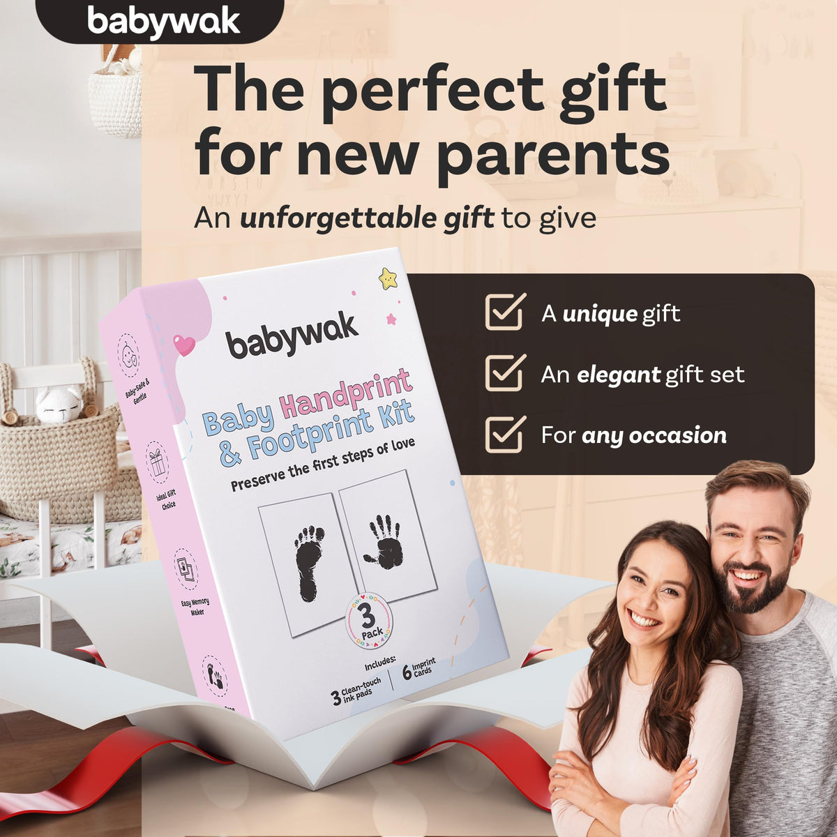 Baby Hand and Footprint Kit – Inkless Ink Pad for Newborn, Baby Shower Gift