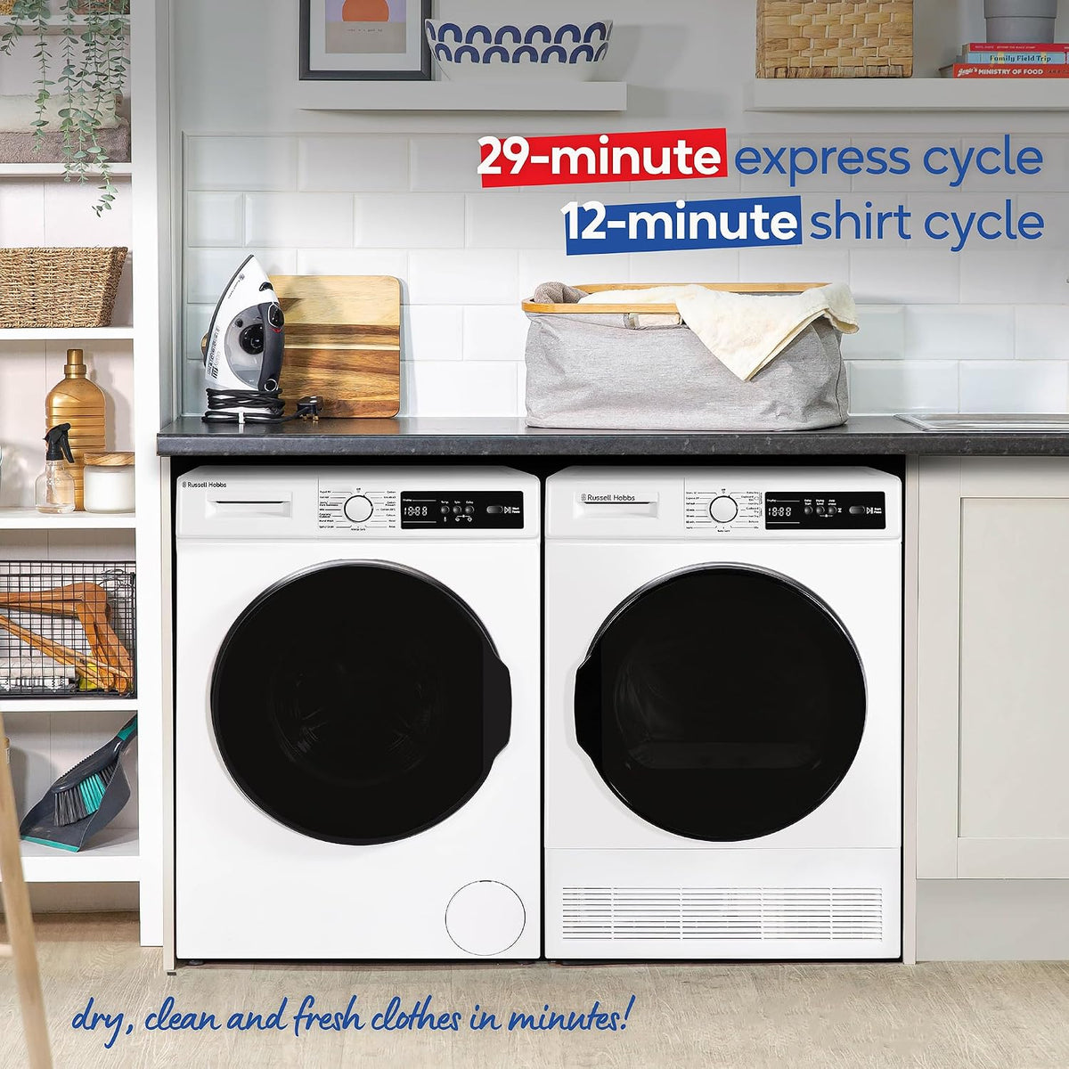 Russell Hobbs Freestanding Condenser Dryer Electric Tumble Dryer 15 Programmes 8kg Capacity 3 Heat Settings LED Display DelayStart Anti-Crease Child Lock Black Clothes Dryer RH8CTD111B