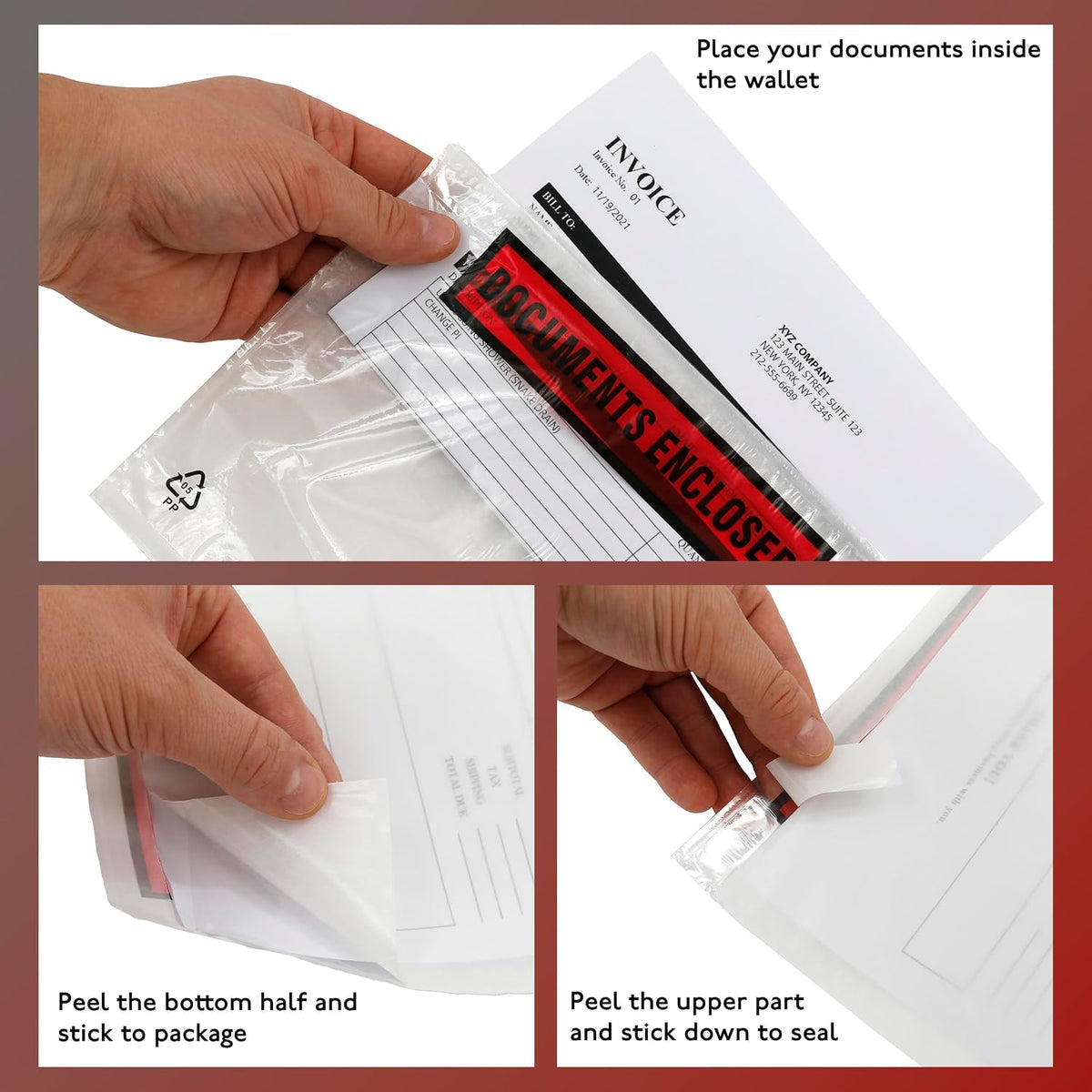 100 x A5 Printed Document Wallets (225 x 165mm), Waterproof A5 Plastic Wallets Printed with Documents Enclosed for Invoices, Labels, Delivery Notes and Packing Lists