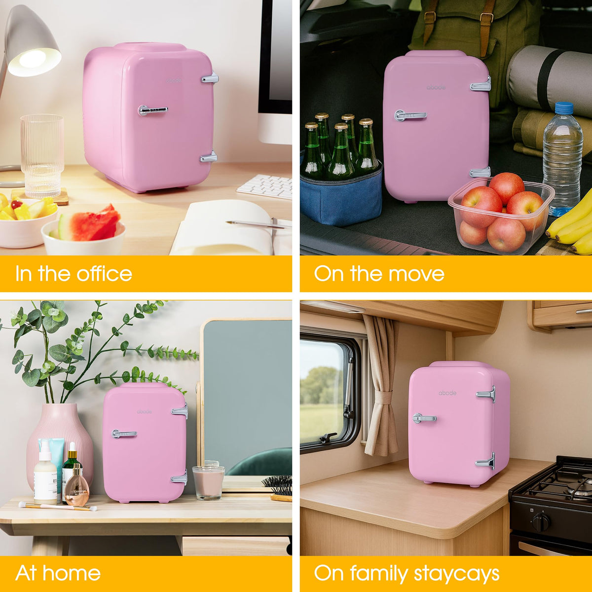 Abode Black Mini Fridge A4CLR201B 4L/6 Can Portable Thermoelectric Mini Cooler & Warmer for Drinks, Cosmetics/Makeup/Skincare, AC/DC Power, Retro Style, For Bedroom, Home, Caravan, Car
