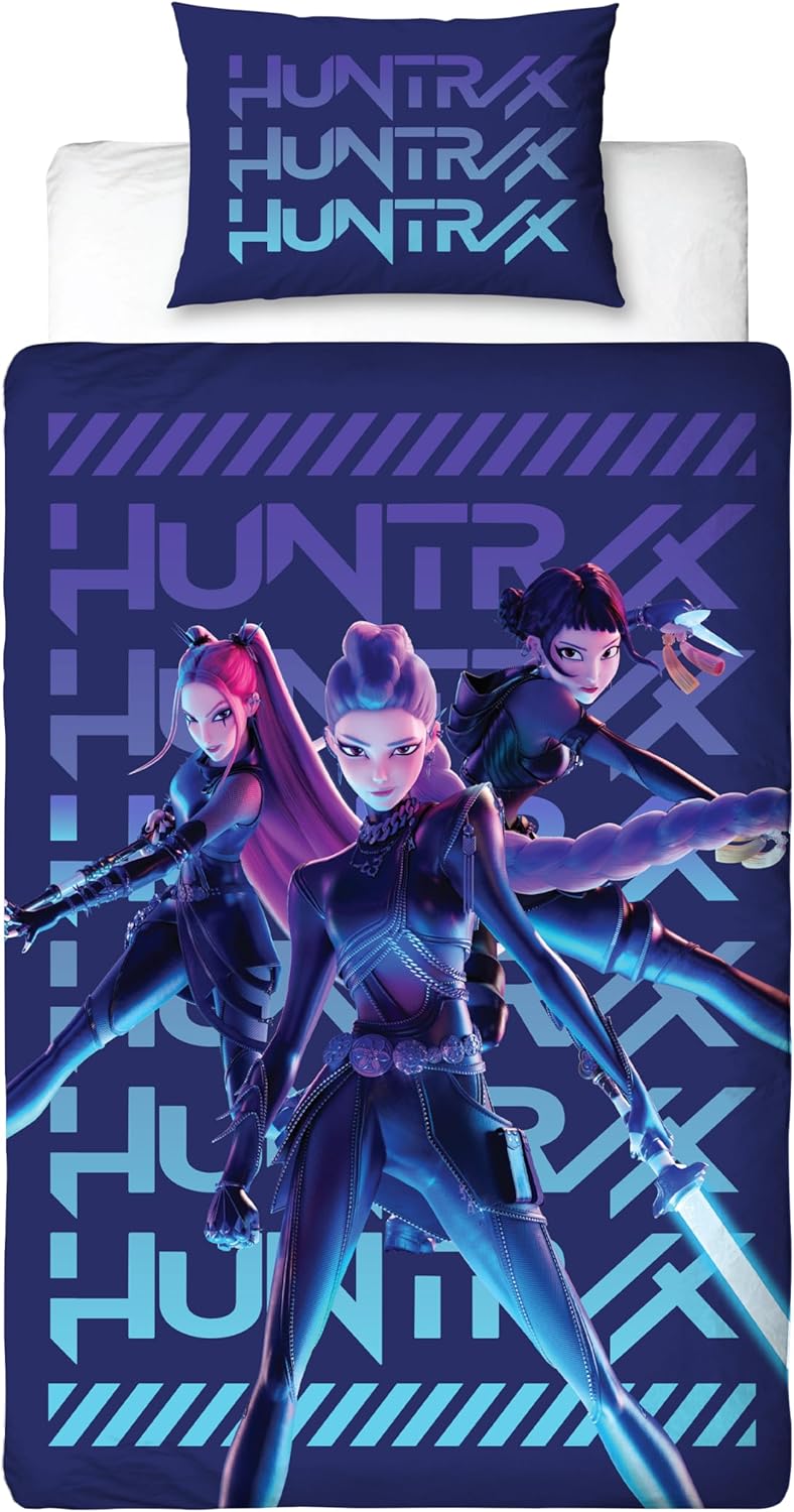 K Pop Demon Hunters Officially Licenced Single Duvet Cover Set | Huntrix Power Design | Reversible 2 Sided Bedding Including Matching Pillow Case | Perfect For Kids Bedroom | Polycotton