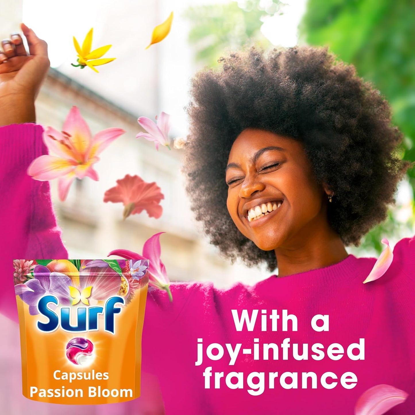 Surf 3 in 1 Passion Bloom Laundry Washing Detergent Capsules joy-infused fragrance with natural essential oil lasting up to 12 hours in wear for brilliantly clean results 51 washes