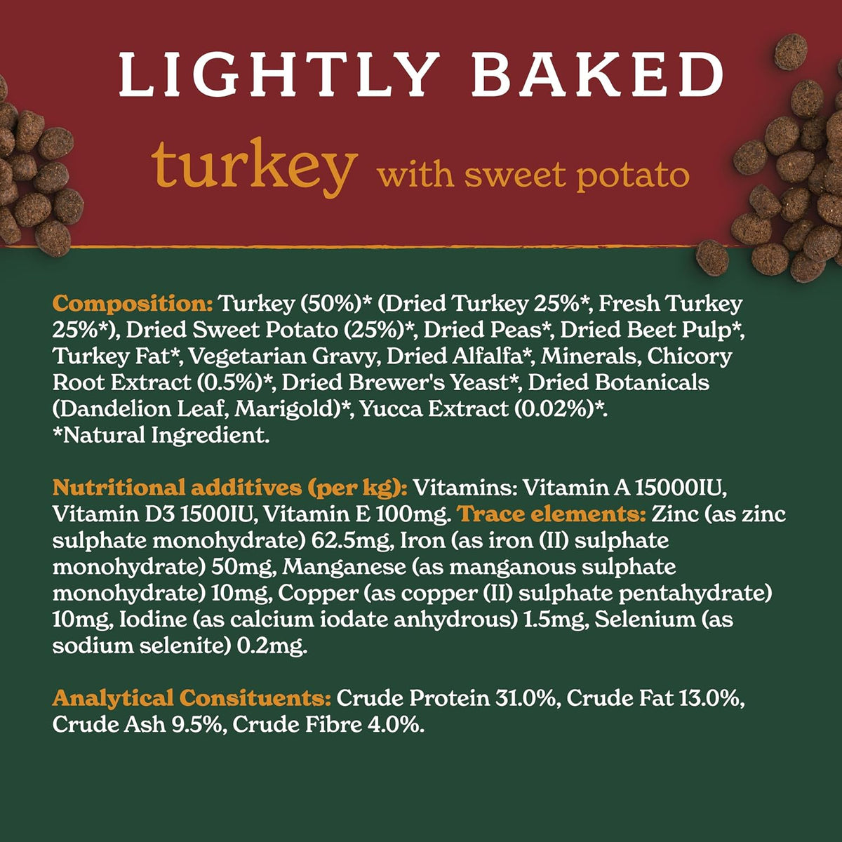Forthglade Dry Dog Food, Lightly Baked, (2kg), Hypoallergenic and Grain Free Dog Food, Adult 1 Year +, Turkey With Sweet Potato, Completed and Balanced Meal, 50% Single Source Protein