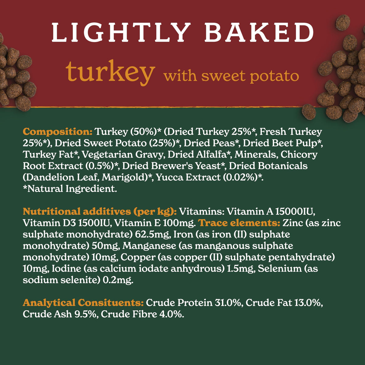 Forthglade Dry Dog Food, Lightly Baked, (2kg), Hypoallergenic and Grain Free Dog Food, Adult 1 Year +, Turkey With Sweet Potato, Completed and Balanced Meal, 50% Single Source Protein