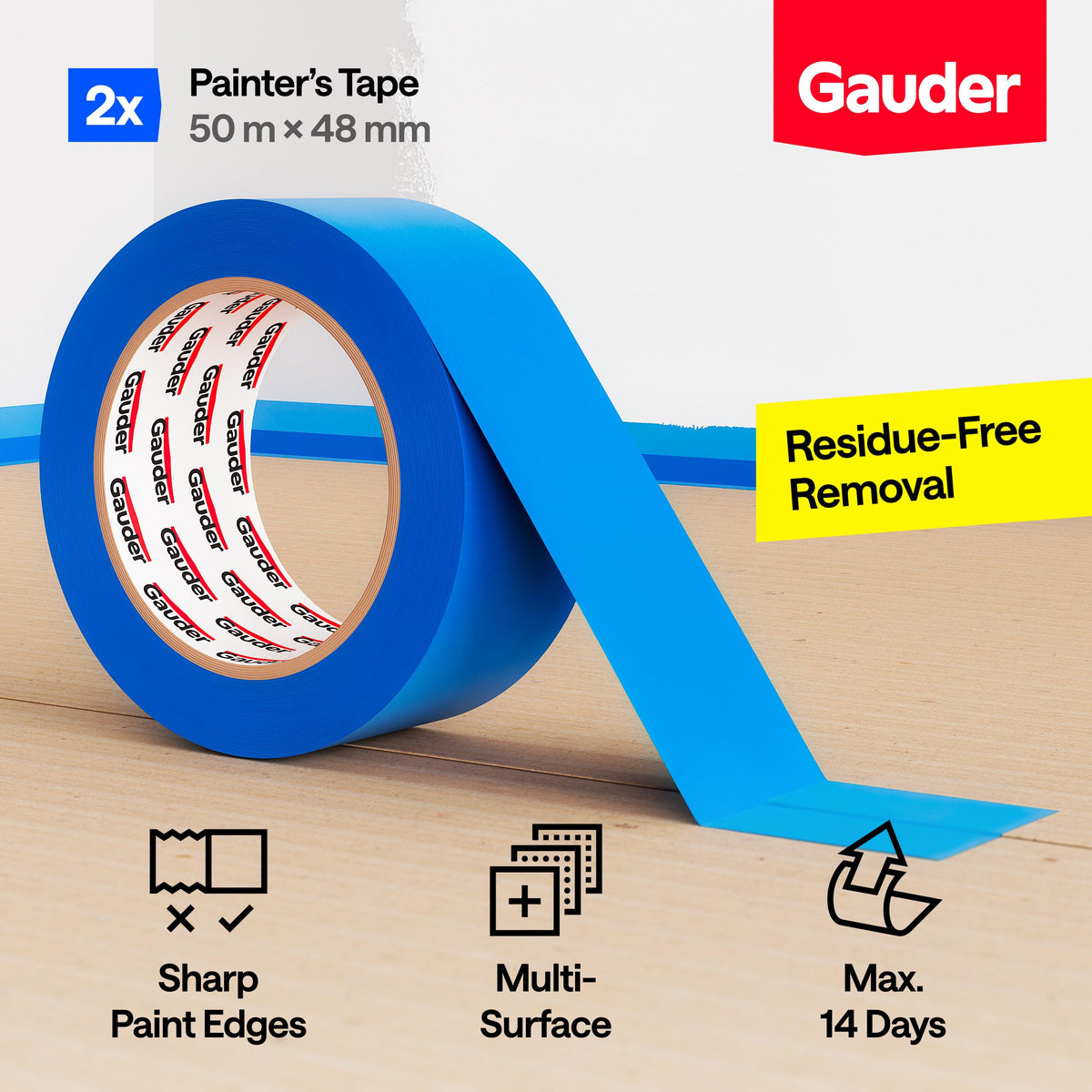 GAUDER Masking Tape for Painting, Blue Painters Tape (1 pc, 24 mm x 50 m)