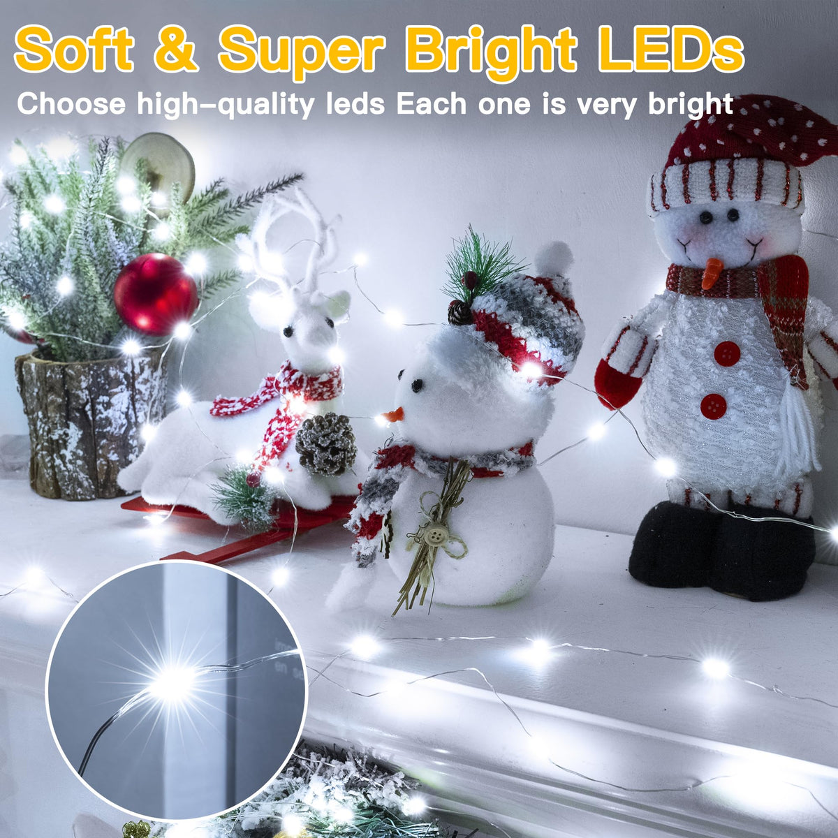 Ollny 10m 100LED Red Fairy Lights Battery Operated,Copper Wire String Light