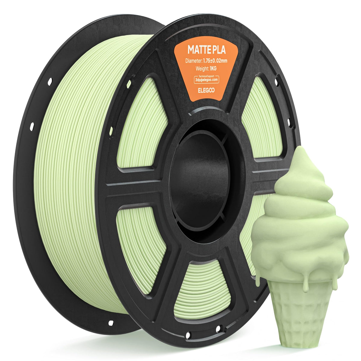 ELEGOO Matte PLA 3D Printer Filament 1.75mm White 2KG, Matte Finish
