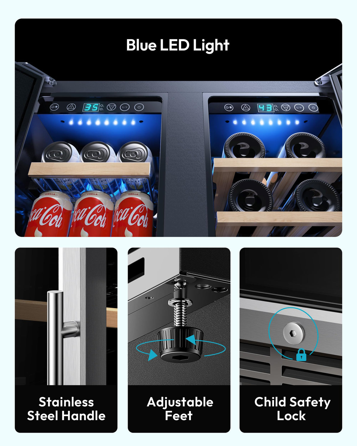 93L Under Counter Fridge, 38dB Ultra-Quiet Undercounter Mini Fridge, Black