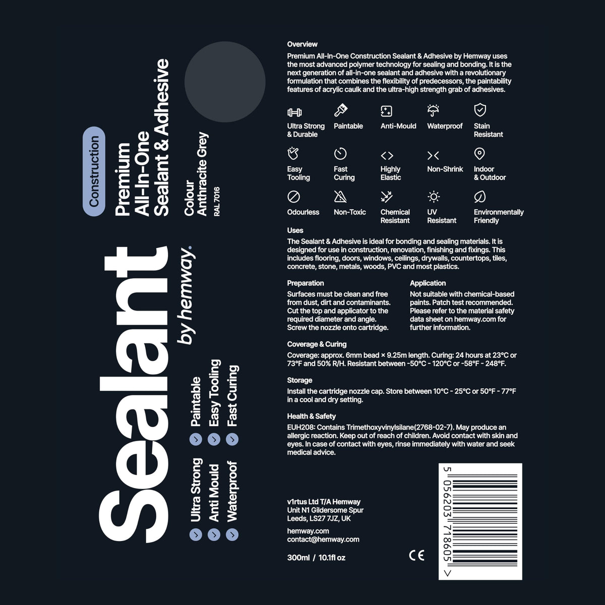 Hemway Kitchen & Bathroom Crystal Clear Sealant & Adhesive 300ml 3 Pack
