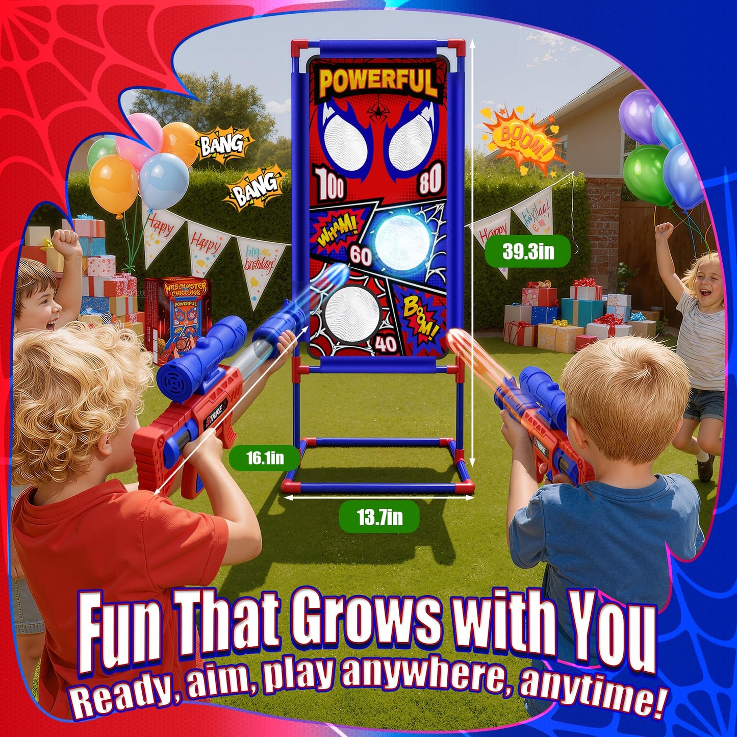 Toy from 3-12 years boy, shooting games with 2 air gun guns with visor, 4 point zones, 24 foam balls, outdoor garden games, gift boy 4 5 6 7 8 9 10 years birthday Easter gifts children