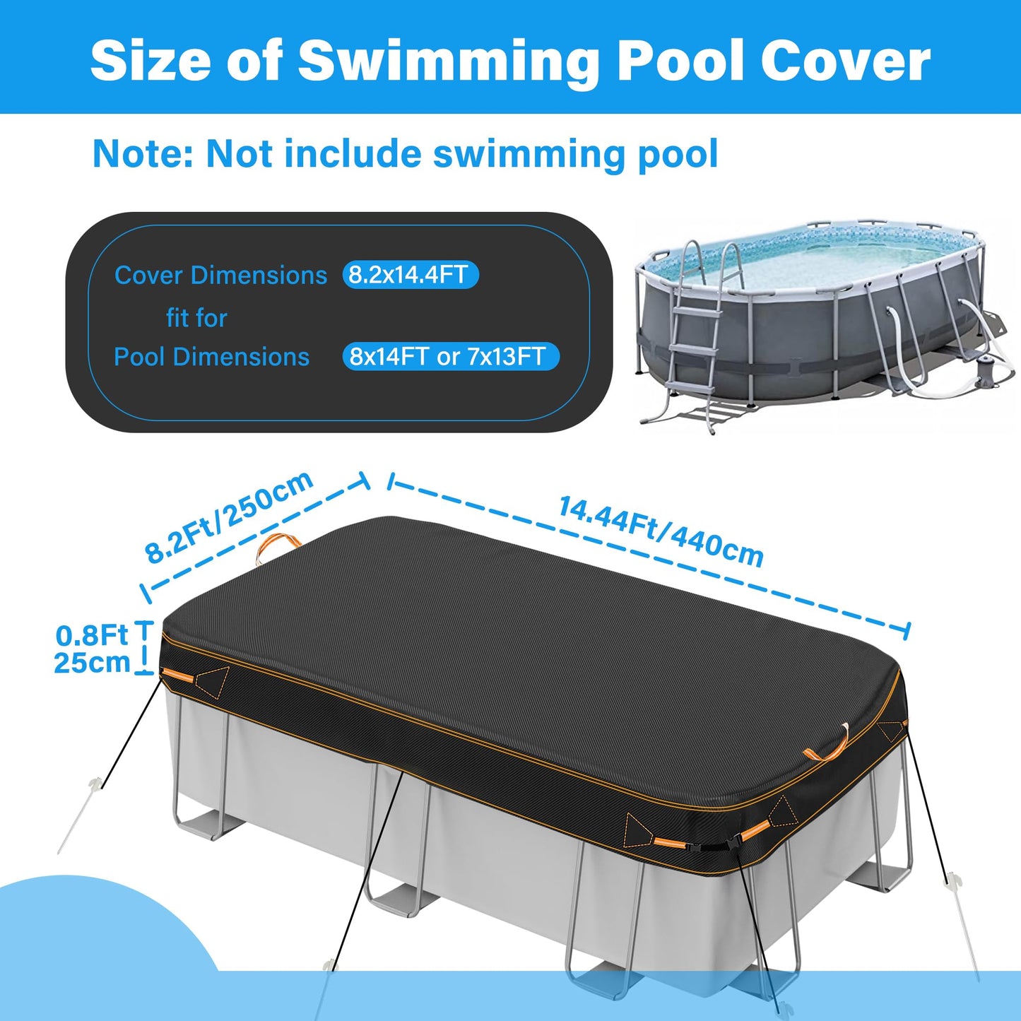 Round Pool Cover for above ground Swimming pools, Heavy Duty Oxford Fabric, Tear Resistant, Ideal for Circle & Round-shaped Pool, Waterproof and Dustproof (12FT, Black)
