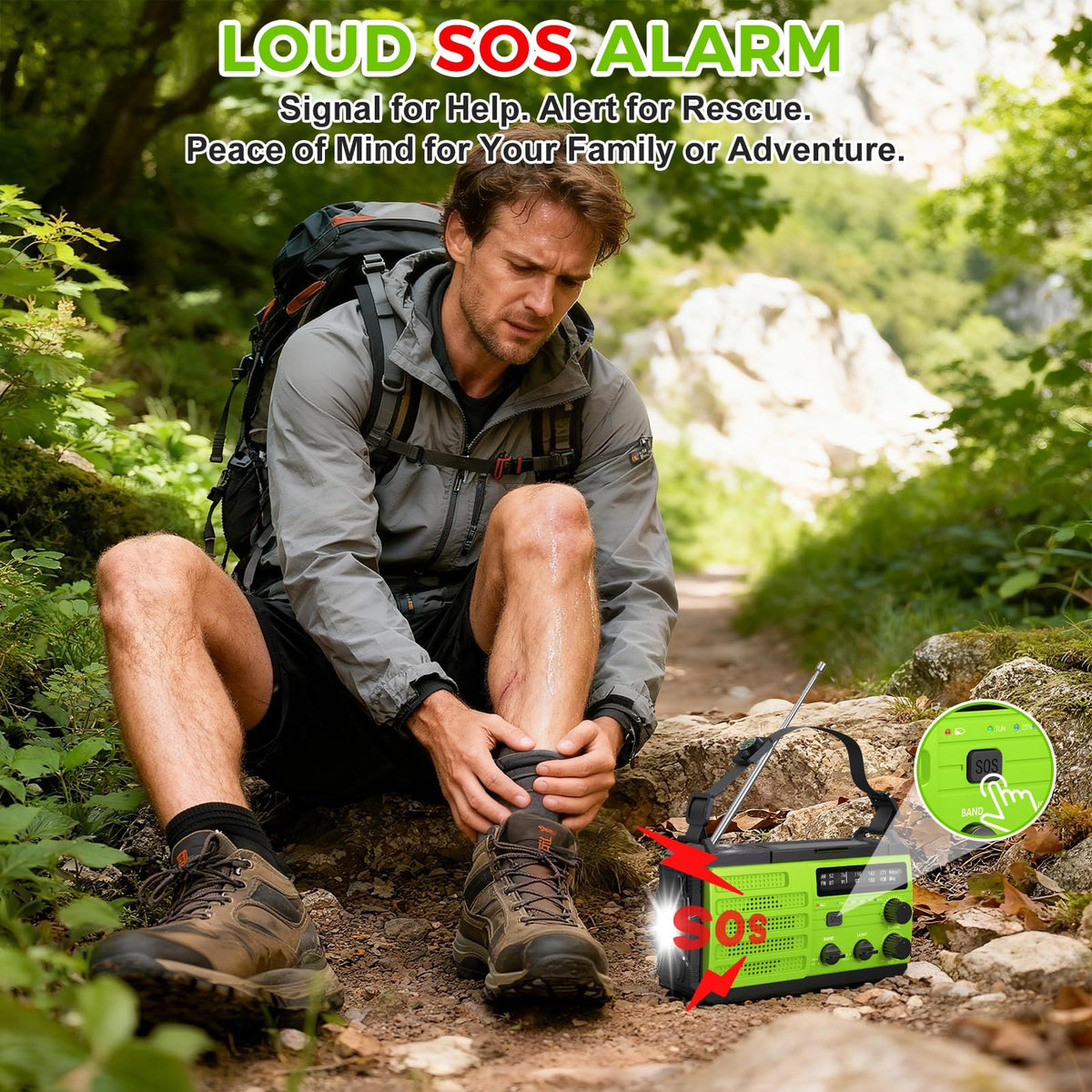 8000mAh Emergency Wind Up Radio, Hand Crank Solar, AM/FM Radio with 3-Mode Flashlight, 2-Mode Reading Lamp, SOS Alarm with USB Phone Charger for Emergency Outdoor