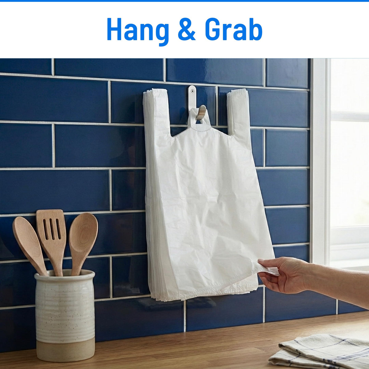 Plastic Carrier Bags White - Standard Retail Size 13x19x23, 100 Pack, Heavy Duty Large Carrier Bag with Handles, Groceries Retail Shopping Takeaway Bin