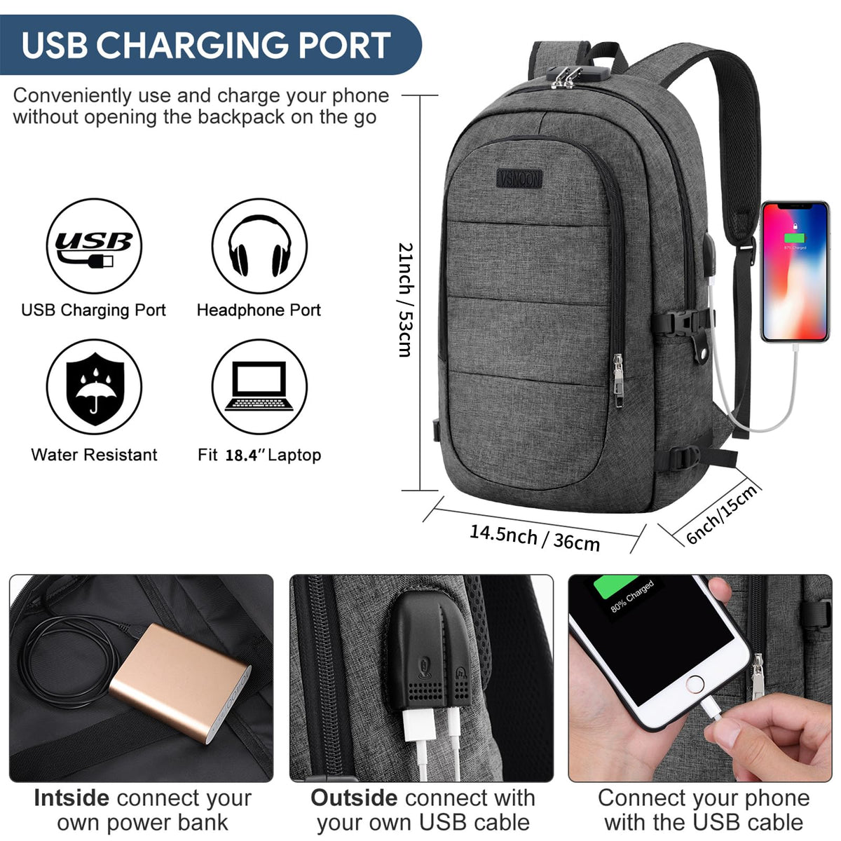 VSNOON Anti-Theft Laptop Backpack, 15.6-17.3 inch Business Laptop Bag