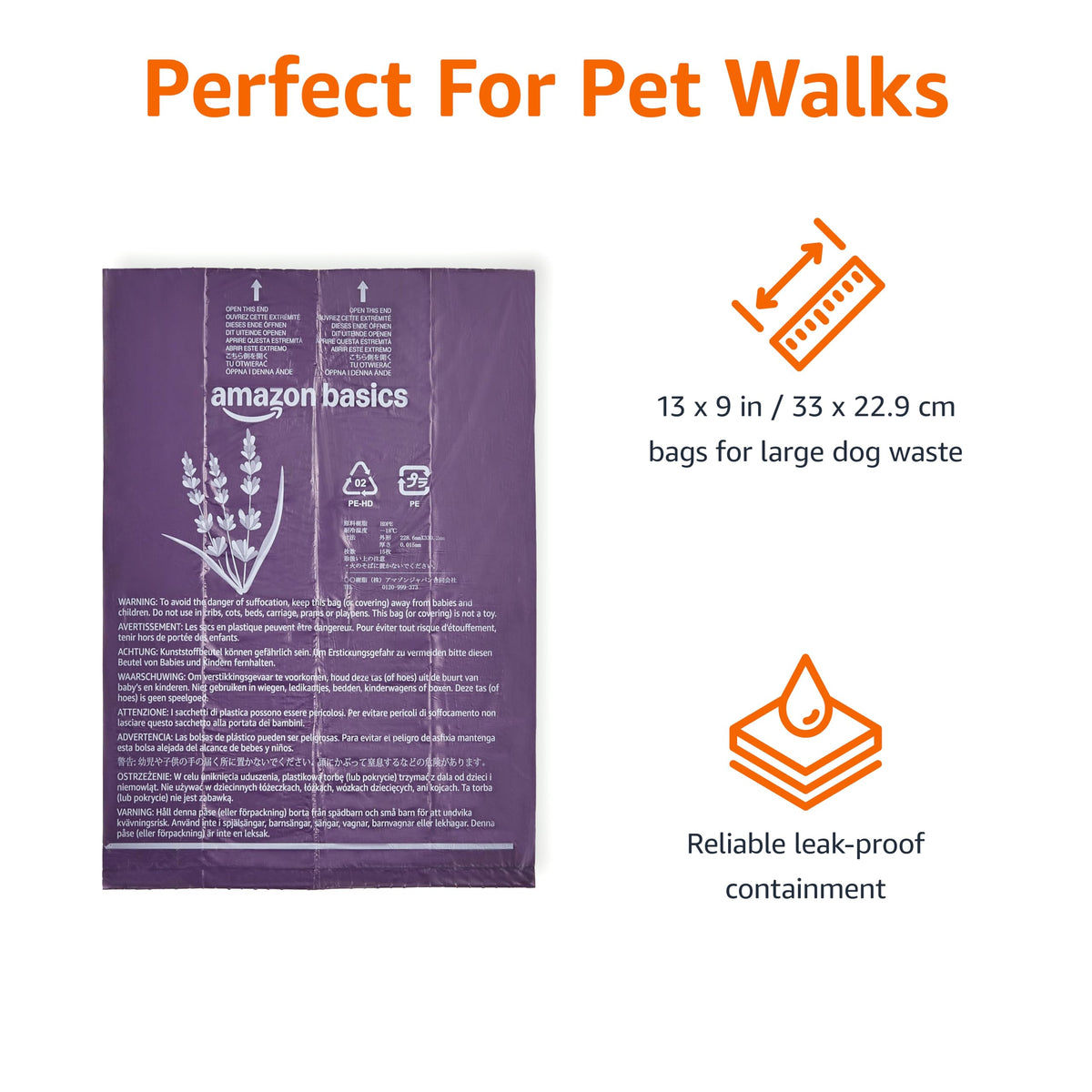 Amazon Basics Dog Poop/Waste Bags without Dispenser, Lavender, 300 Bags (20 Packs of 15 Bags)