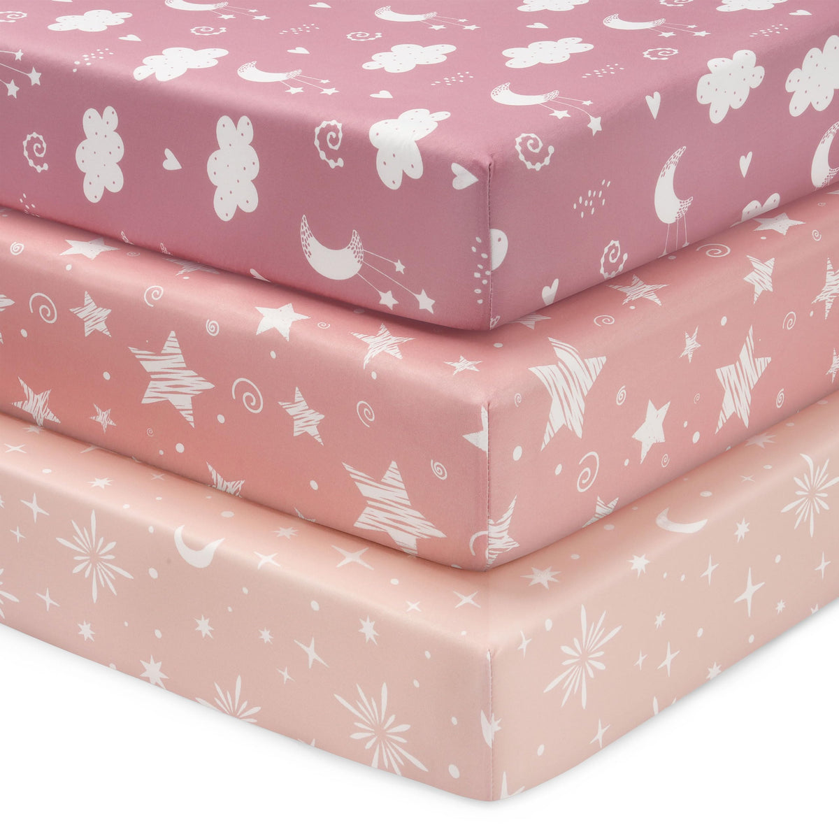 Cot Bed Sheets 140 x 70cm Fitted, 3 Pack Baby Cot Sheets, Ultra Soft & Silky Smooth Microfiber Toddler Bed Sheets Pink Rainbow