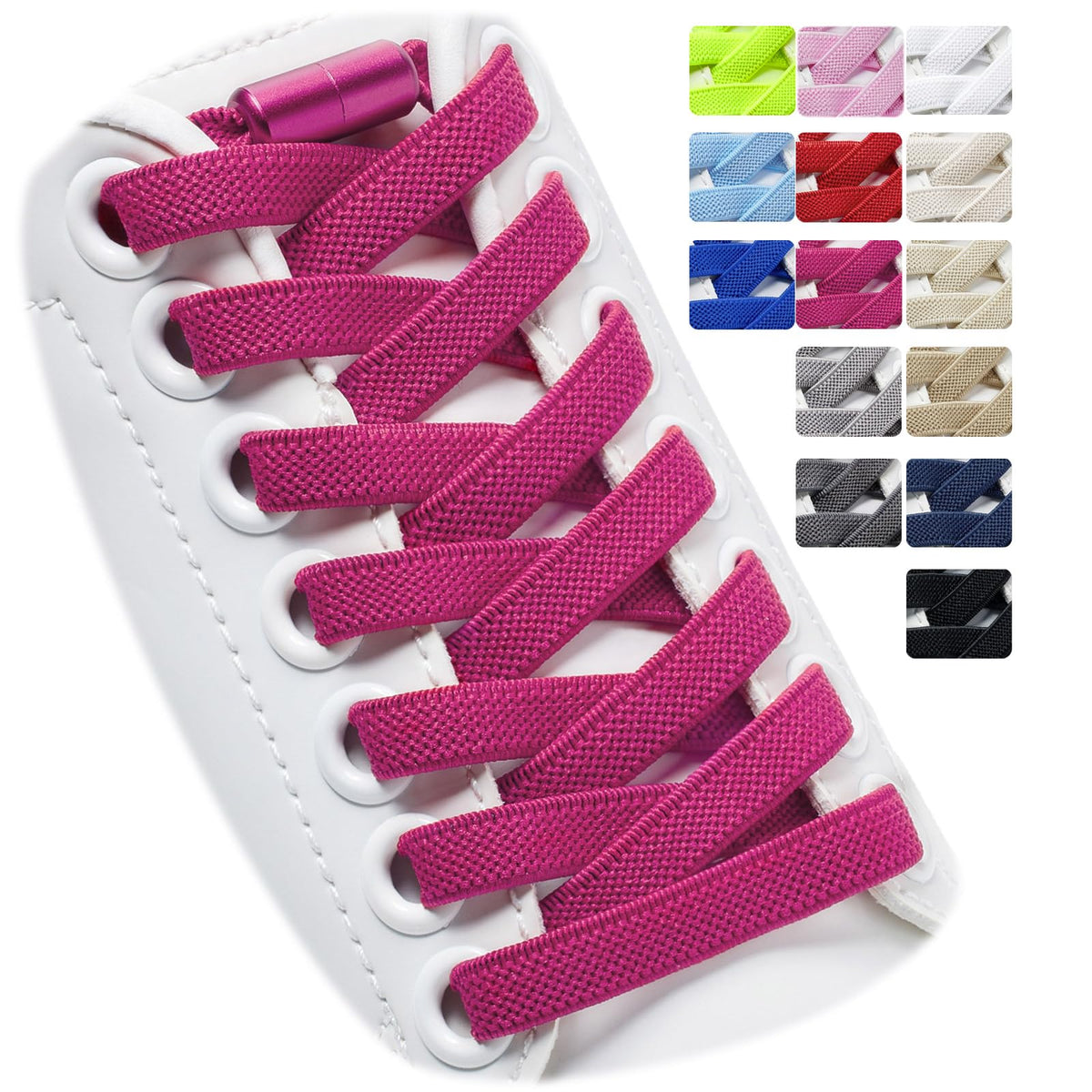 2 Pairs Elastic Shoe Laces for Trainers, 8mm Shoelace