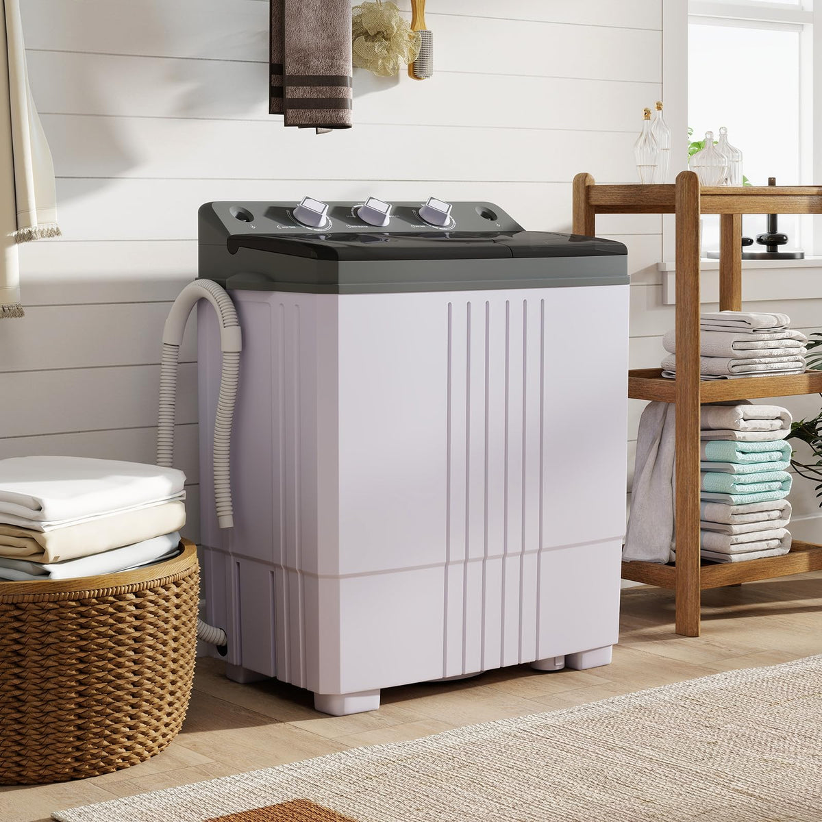 TANGZON Twin Tub Washing Machine, 8KG Portable Washing Machine Spin Dryer