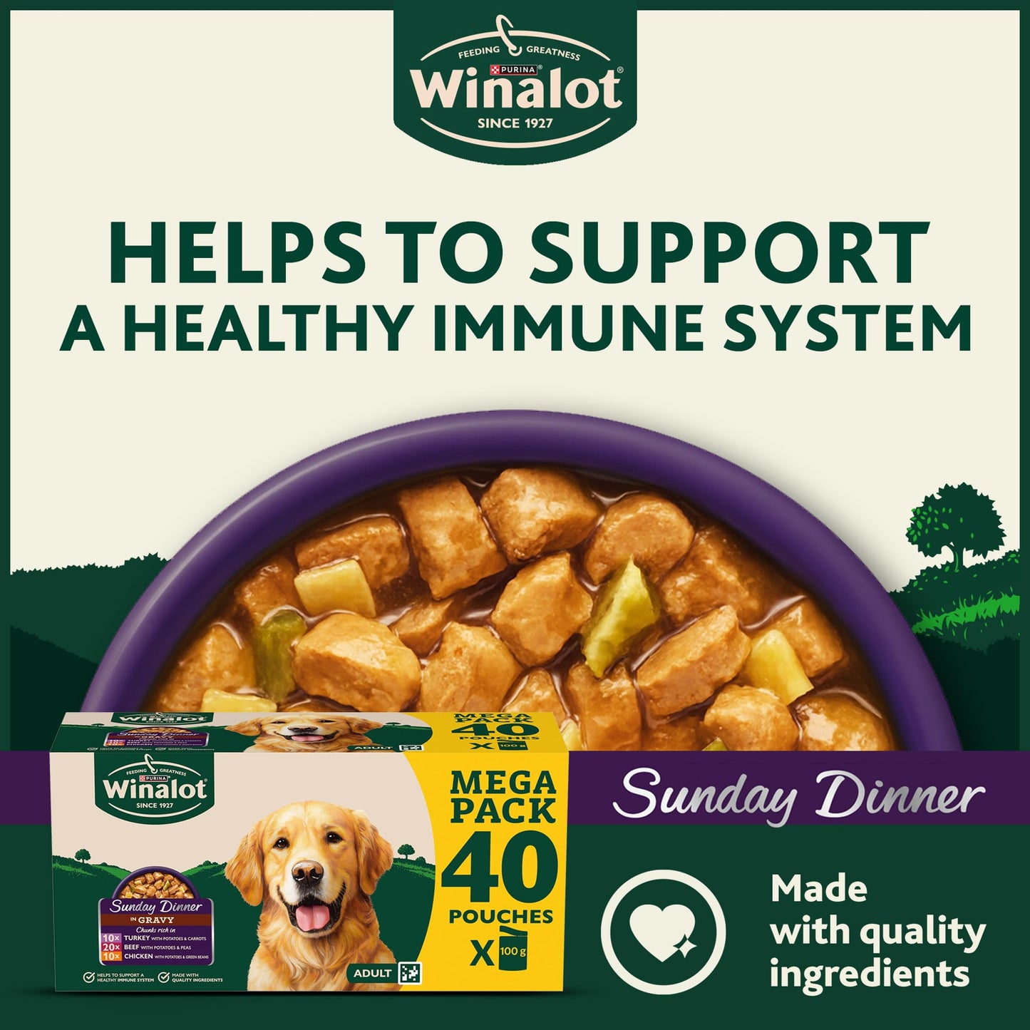 WINALOT Sunday Dinner Mixed in Gravy Wet Dog Food Pouches 40x100g