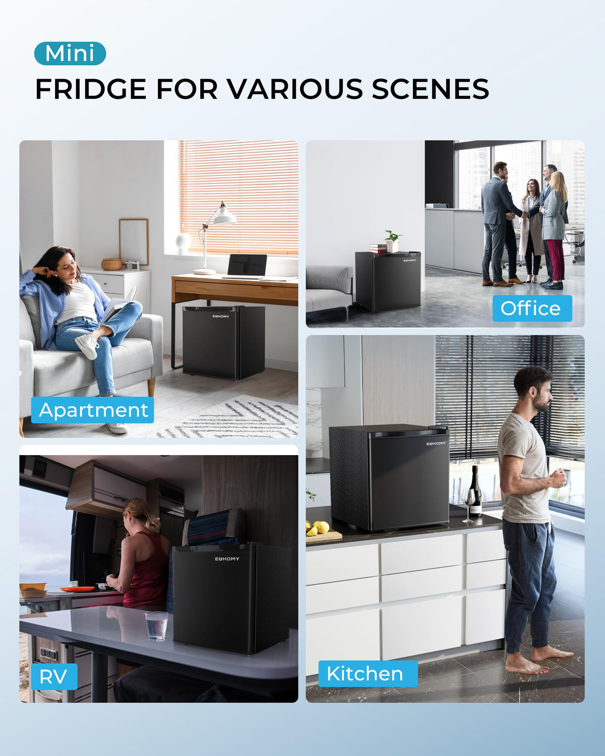 93L Under Counter Fridge, 38dB Ultra-Quiet Undercounter Mini Fridge, Black