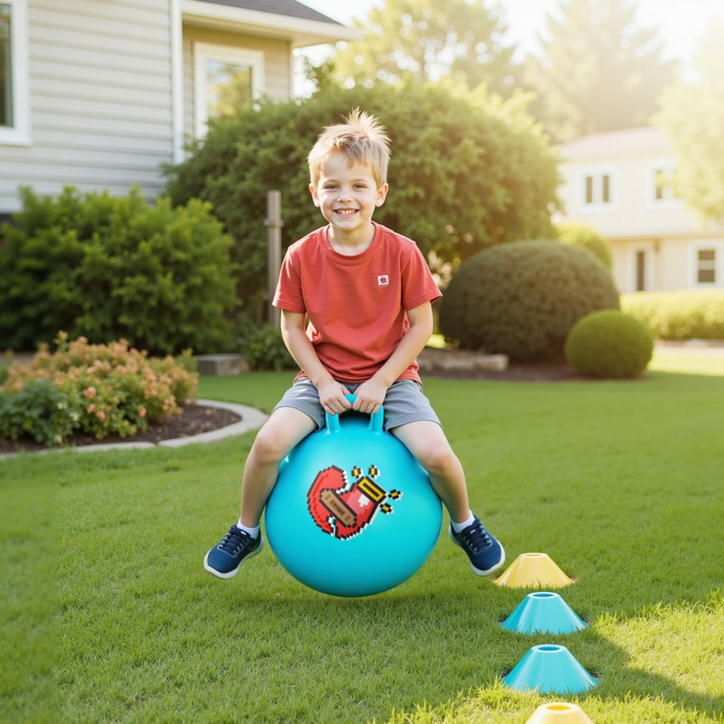 Vastoy 20 Inch Space Hopper Ball for Kids 6-9 Years - Anti-Slip Space Hopper with Hand Pump, Bouncy Inflatable Ride On Toy for Indoor Outdoor Fun, for Children (Blue Eyes)