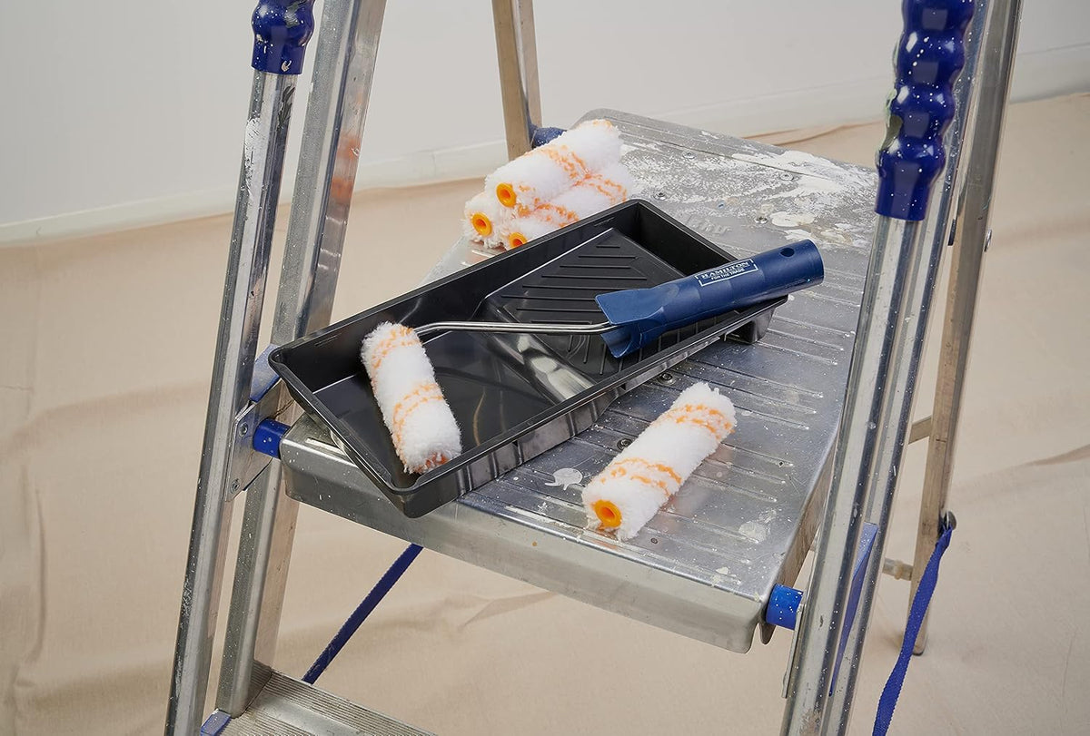 Hamilton for The Trade 7 Piece Medium Pile Paint Roller Set with Tray, 4", White/Orange/Blue