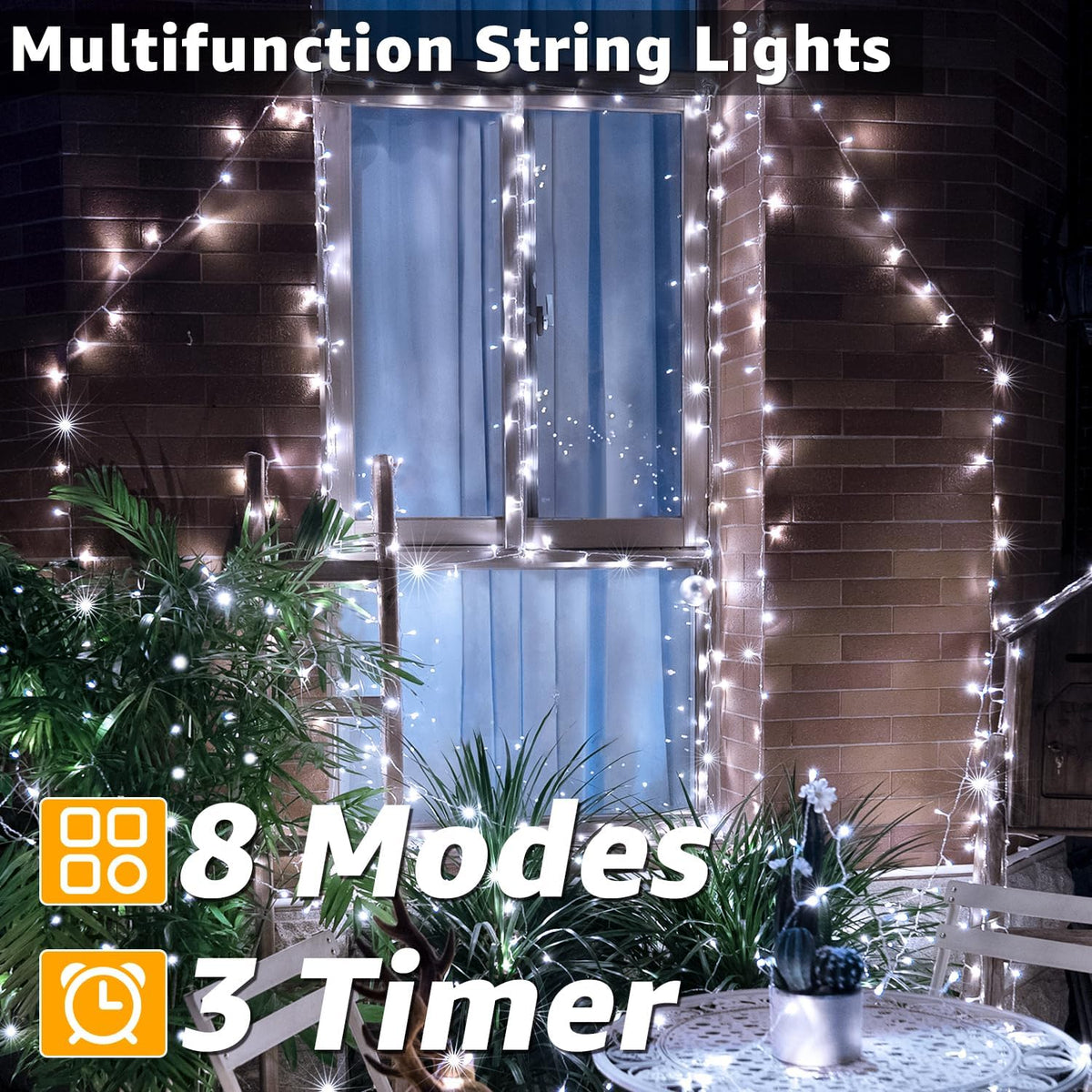 Ollny Fairy Lights Mains Powered 20m 200 LED Outdoor String Plug Remote