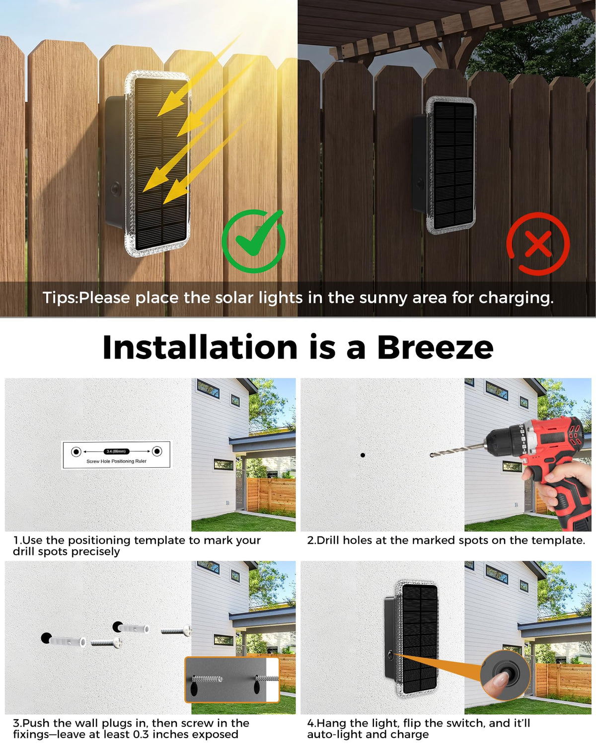 vighep RGB Solar Fence Lights Outdoor 3 Pack, 11 Mode Up & Down Wall Lights