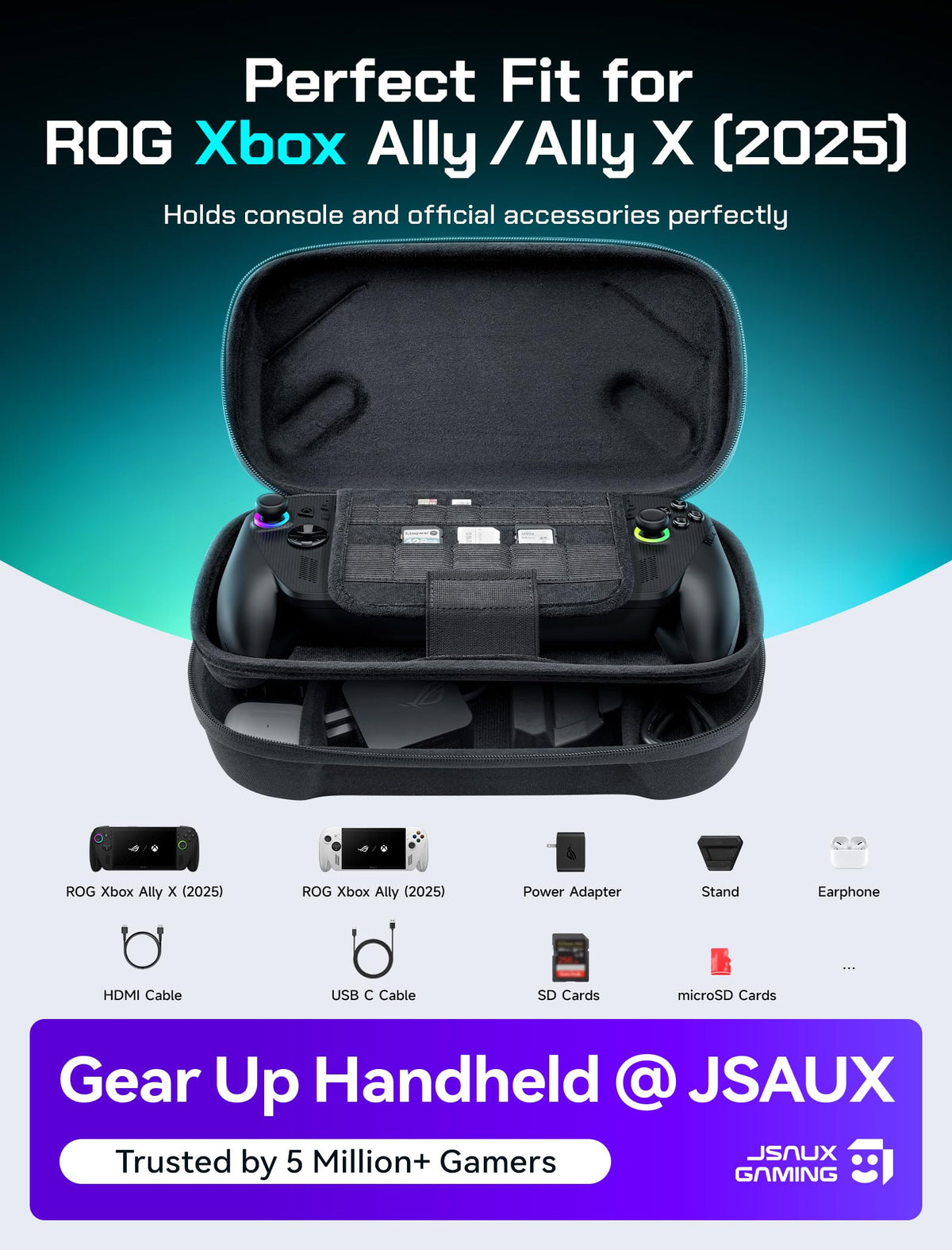 JSAUX Carrying Case for ROG Xbox Ally/Ally X, All-in-One Accessories Bundle